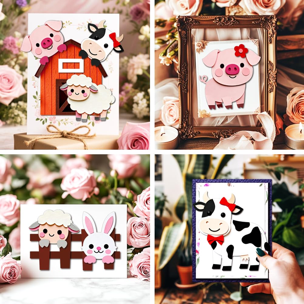 MAYJOYDIY Fustelle in metallo a forma di animali da fattoria, conigli, mucche, maiali, agnelli, goffratura, stencil da taglio in acciaio al carbonio, stencil per la creazione di biglietti, fai da te