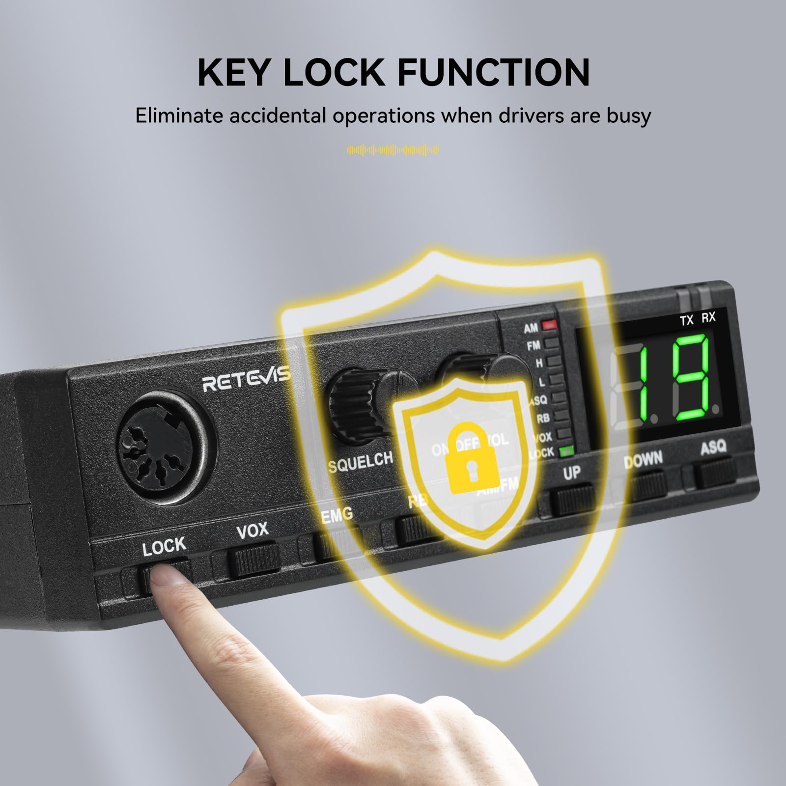 Retevis MB62 Emisora CB, CB Transceptor Móvil Portátil con Reducción | VOX, Señal Fuerte, ASQ/SQ para Sonido Claro, Emergencia 9/19, Mini CB Radio para Camioneros, Am/FM, Furgonetas