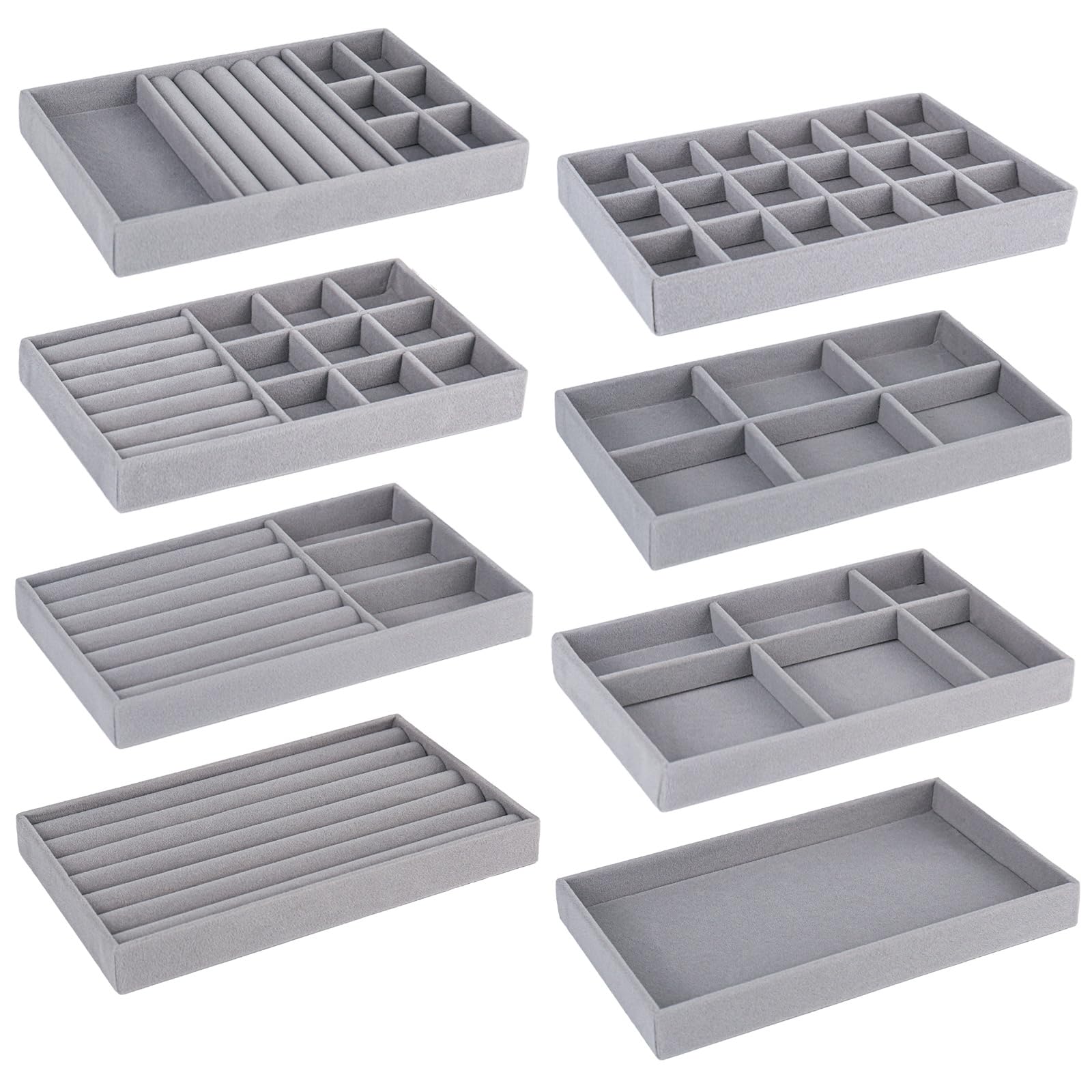 bssmmai 8 Stück Schmuckaufbewahrung Schublade, Schmuck Organizer Schublade, Schmucktablett, Schmuckeinsatz für Schubladen, Stackers Schmuckkasten, Samt Jewelry Organizer für Ohrringe Fashion
