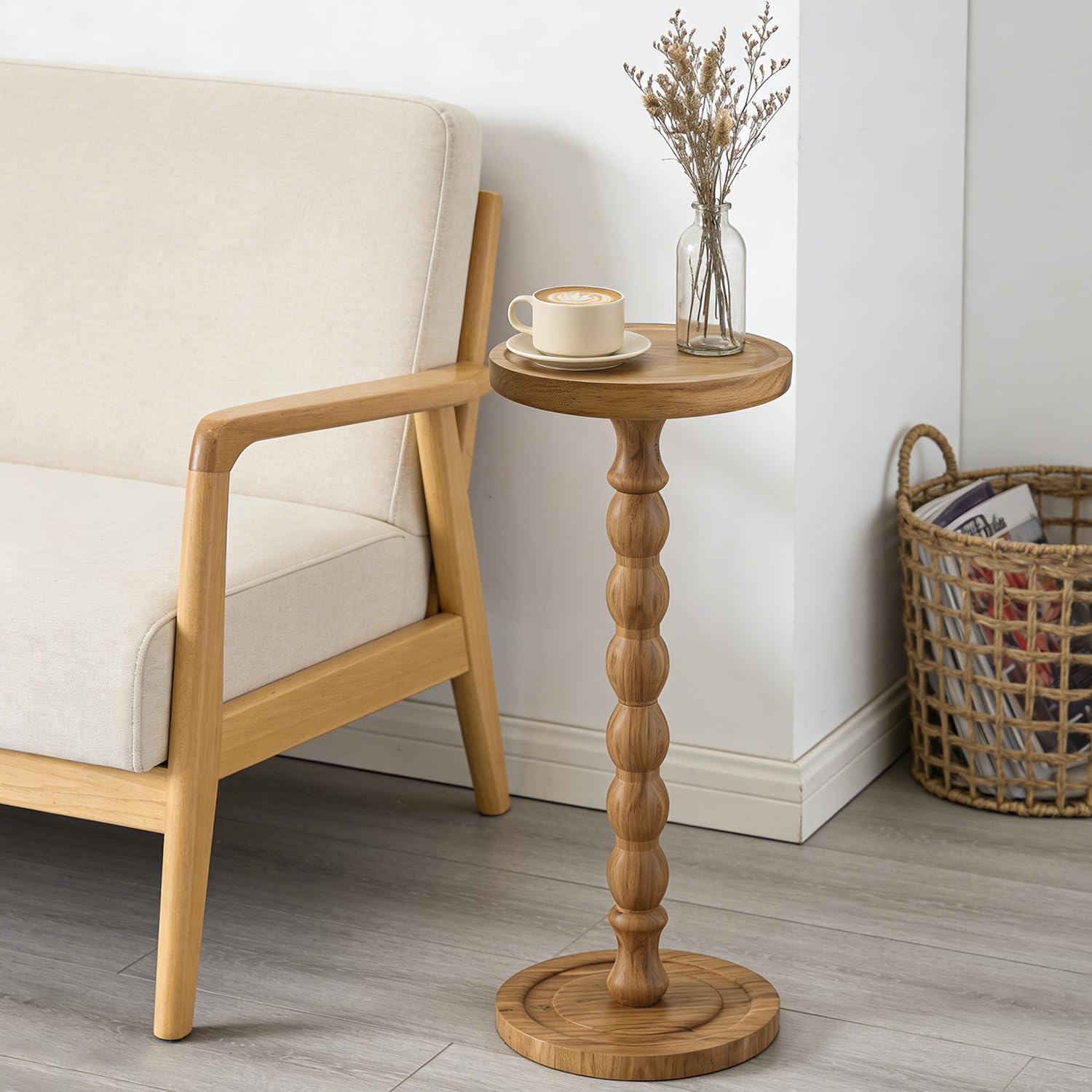 Aiwosana Small Round Side Table for Small Spaces, Wood Pedestal Drink Table & Narrow End Table for Living Room Couch, Modern Bedside Nightstand for Bedroom & Nursery (Walnut)