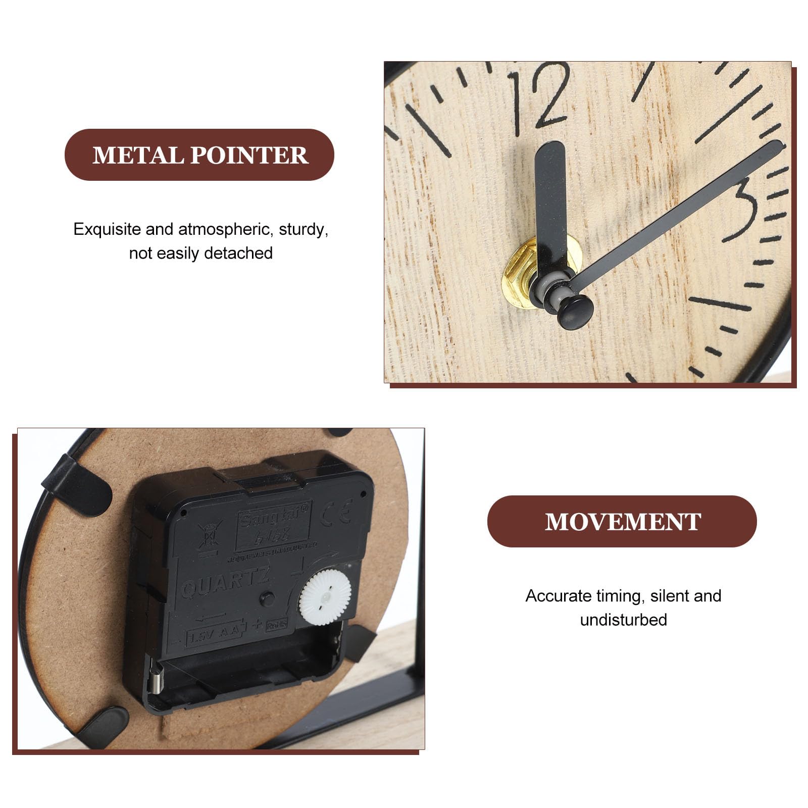 SUPVOX Orologio da Tavolo Decorativo Home Stile Classico in Legno e Ferro