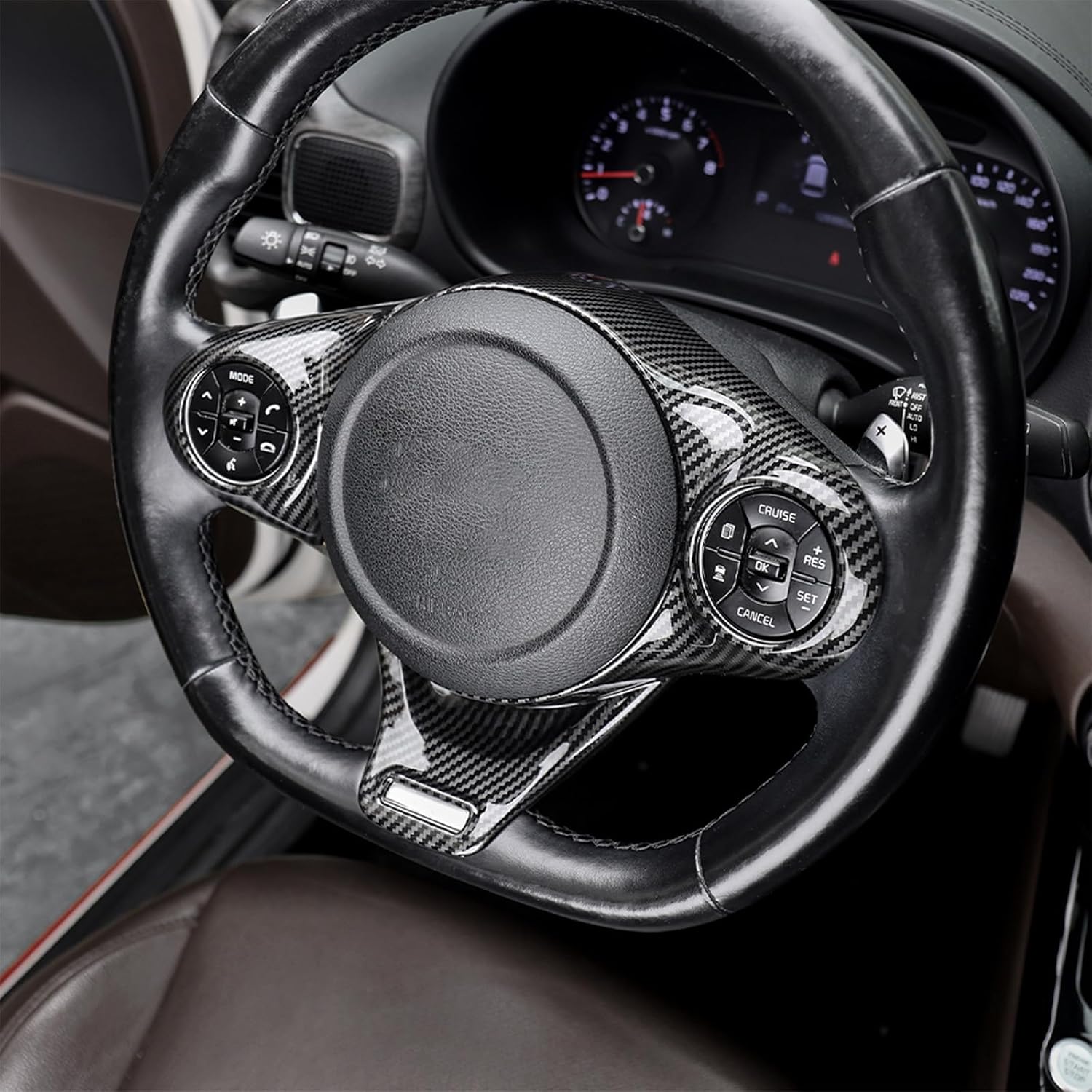 Premium Car Steering Wheel Handle Frame Cover - Anti-Slip Grip, Durable & Stylish Design Compatible with Kia Soul GT 2020-2025 Accessories (Carbon Fiber Pattern)