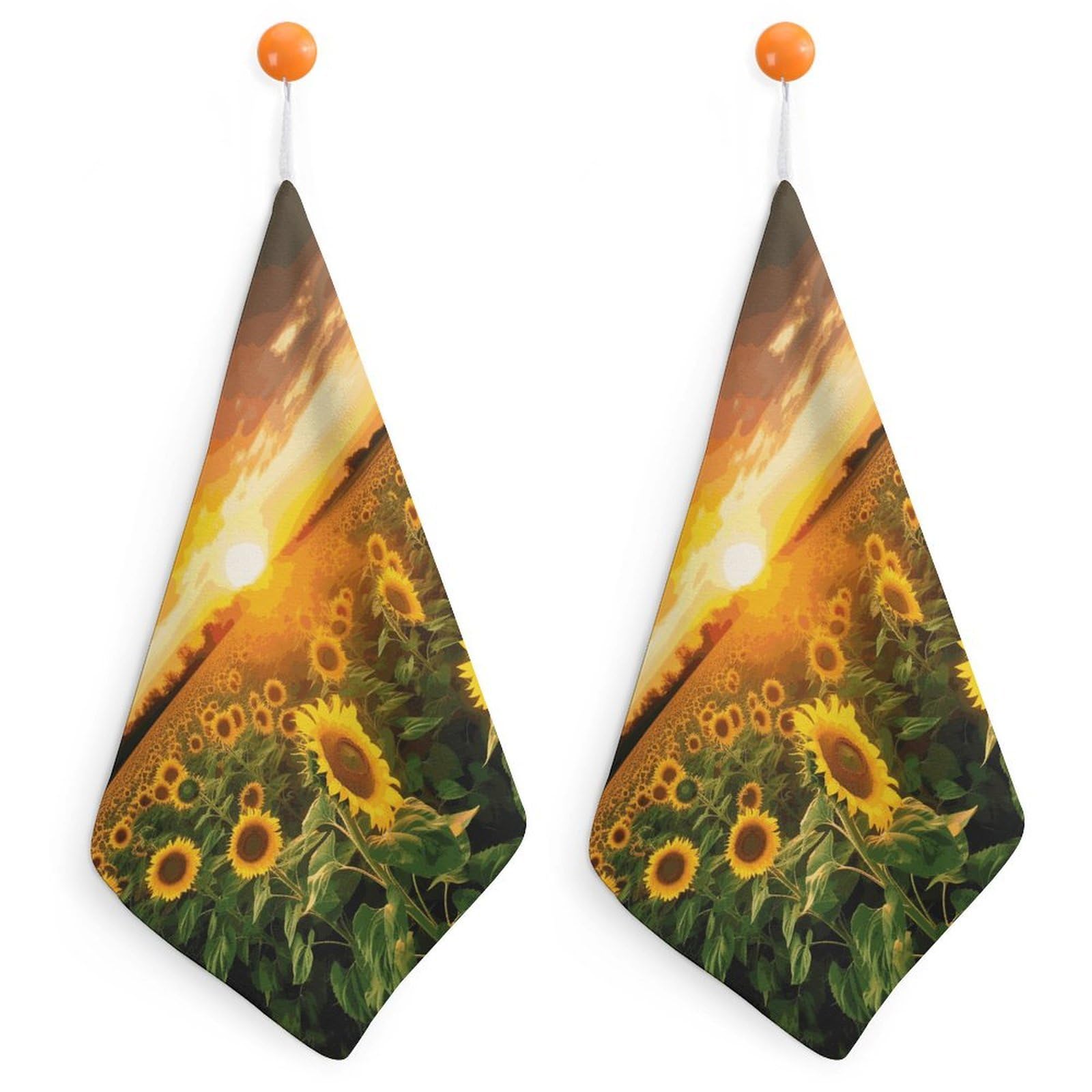 LDGSUPH Sunflower Field Sunset Hand Towels Fashion Hand Face Towel with Hanging Strap Absorbent Soft Decorative Towel Fade Resistant Cozy Face Cloths for Kitchen Gym Bathroom Towels 2PCS