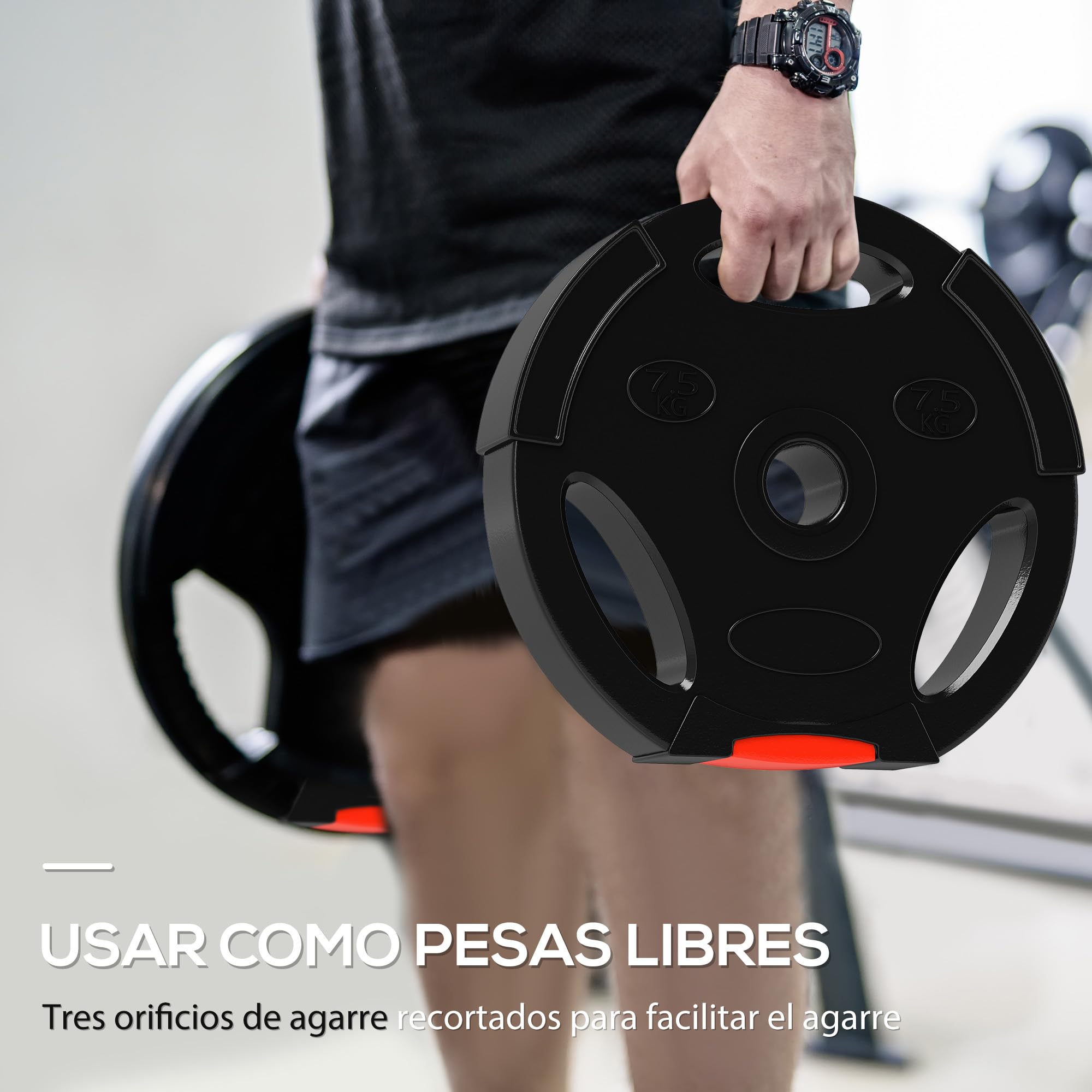 SPORTNOW Juego de Discos Pesas de 4 Piezas Discos de Pesas Total 15 kg a 30 kg 2x5 kg 2x2,5 kg/2x7,5 kg 2x5 kg/2x10 kg 2x5 kg con Orificios de 25 mm para Mancuernas Barras Entrenamiento Casa Gimnasio