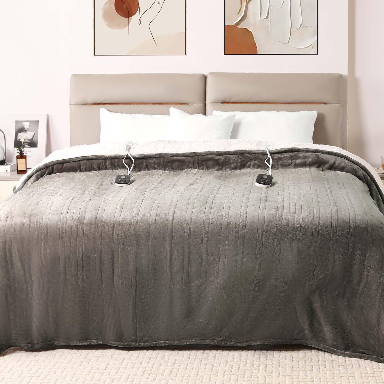 Bearhug [New] Electric Blanket Queen Size 84"x 90", Dual Controllers Heated Blanket, Gift Box, Velvet & Sherpa, 10 Heating Levels & 0.5-12H Auto Off, Over-Heat Protect, ETL, Machine Washable
