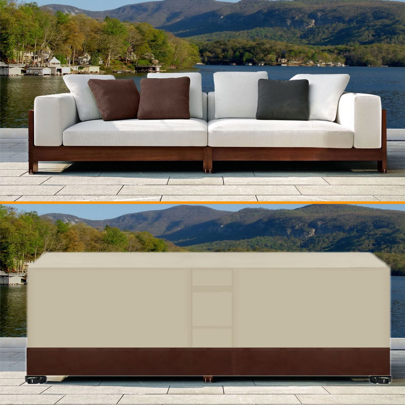 PVPQPR Waterdichte tuinmeubelhoes 220 x 200 x 80 cm (LxBxH) tuinmeubelhoezen waterdichte vierkante/rechthoekige terrastafelset hoes zware buitenbekleding - zwart