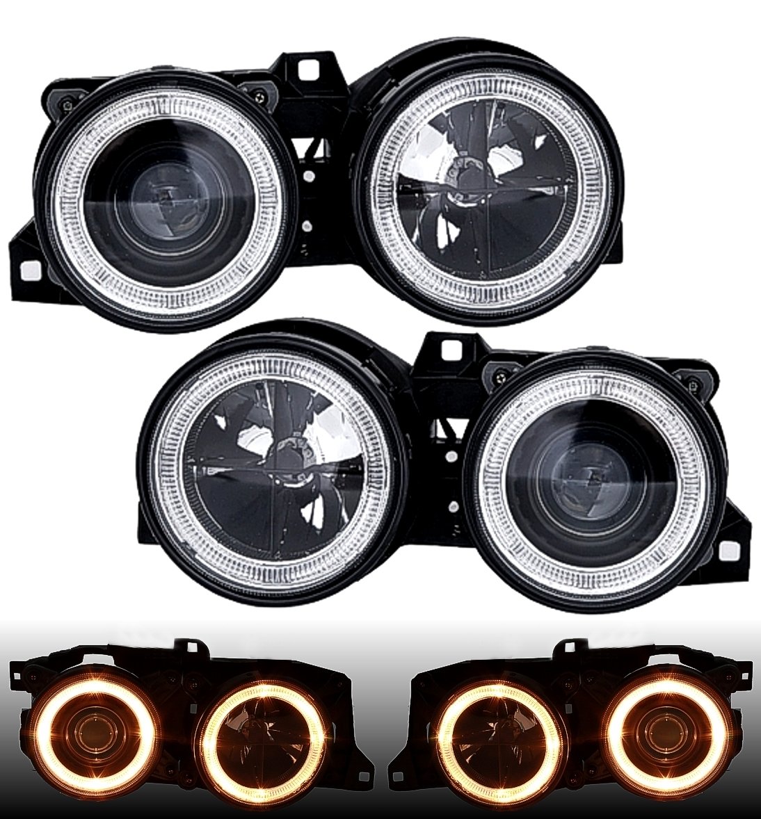 AD Tuning GmbH & Co. KG Angel Eyes Scheinwerfer, Klarglas Schwarz, mit Fadenkreuz