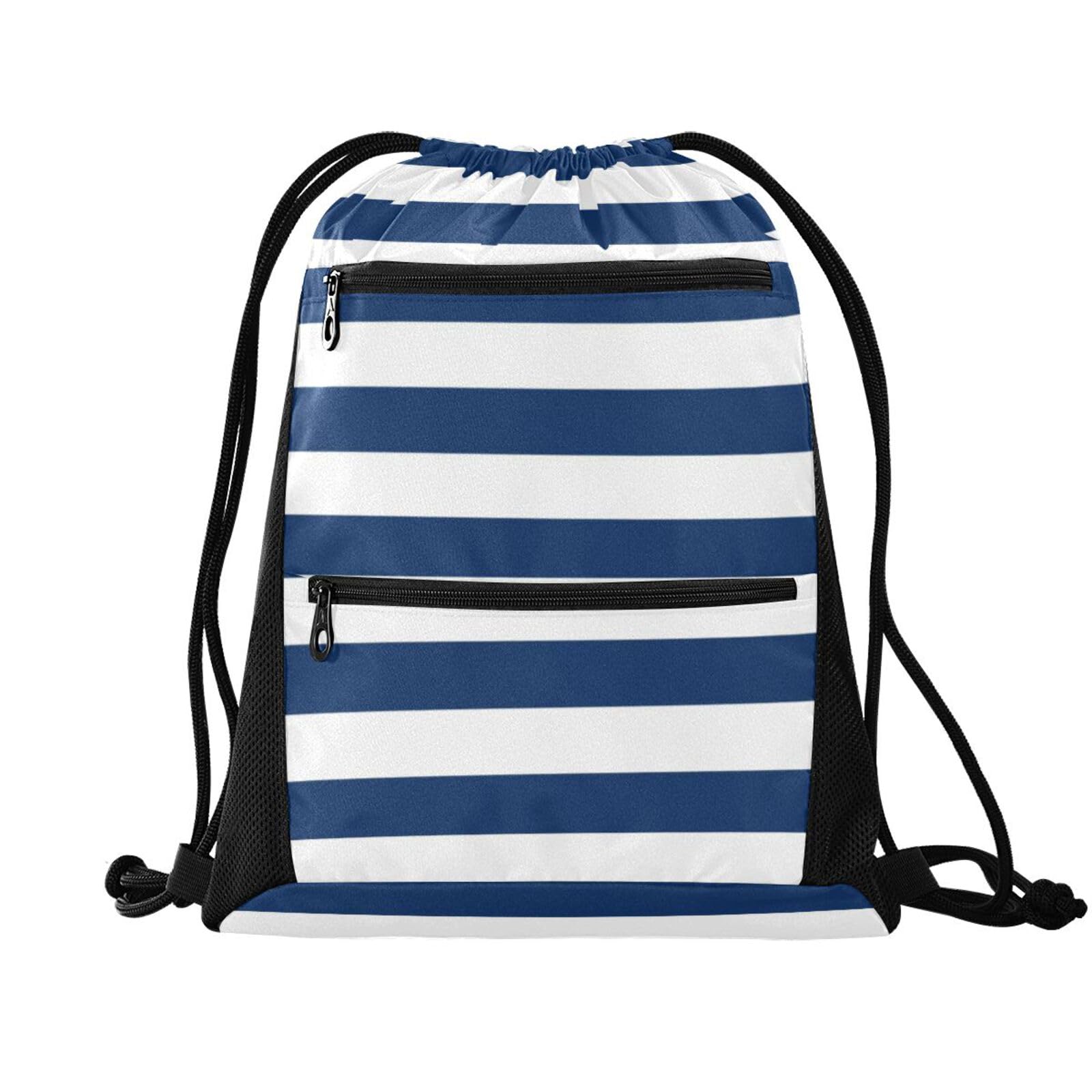 FRODOTGV Navy Blue Stripes Drawstring Backpack Water Resistant Bag for Yoga Swim Gym, Drawstring Backpack for Men — image 1