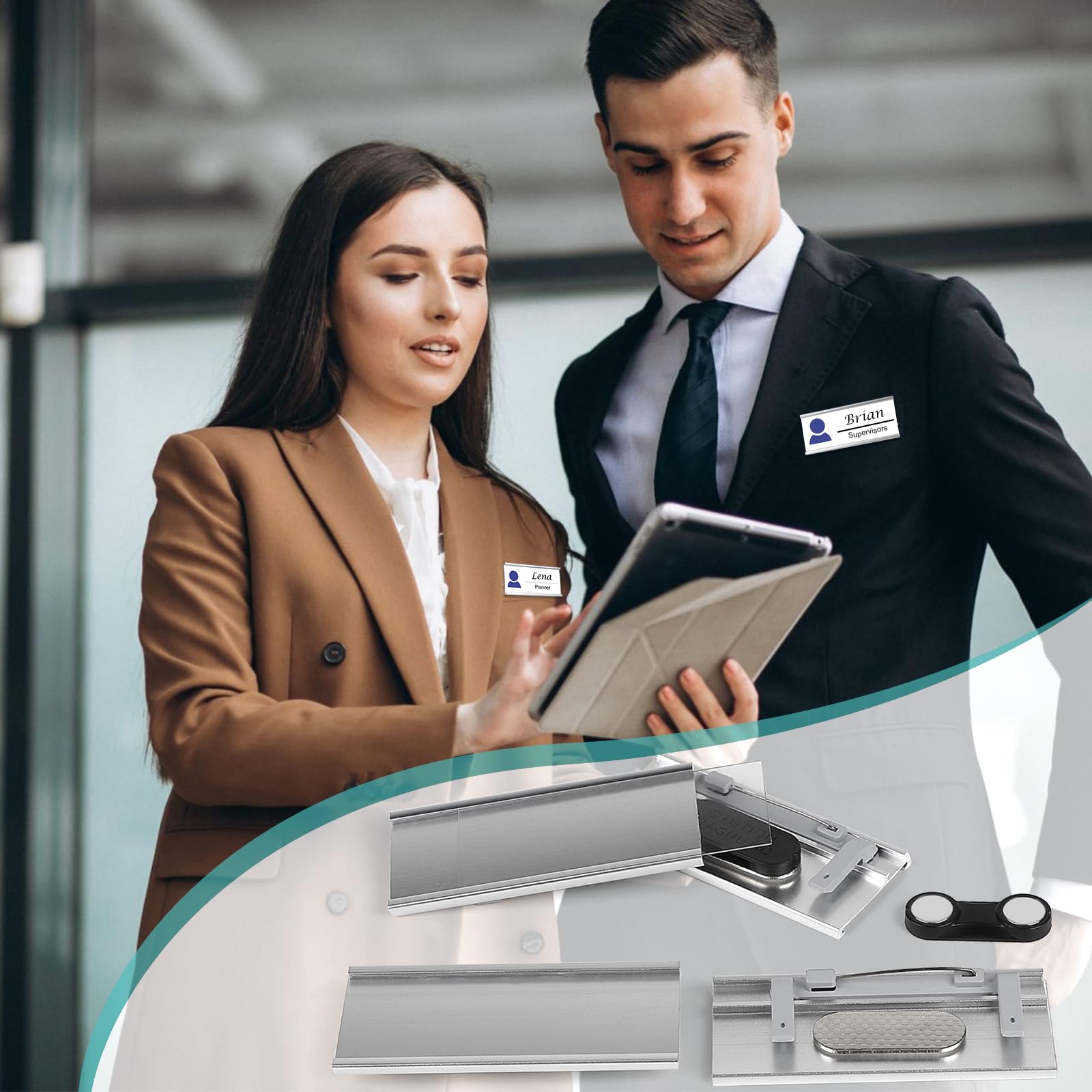 EFUTURETIME Badge Nominativi Magnetici in Alluminio 72x31 mm con Spilla e Clip per Lavoro Mostre Ristorante Scuola