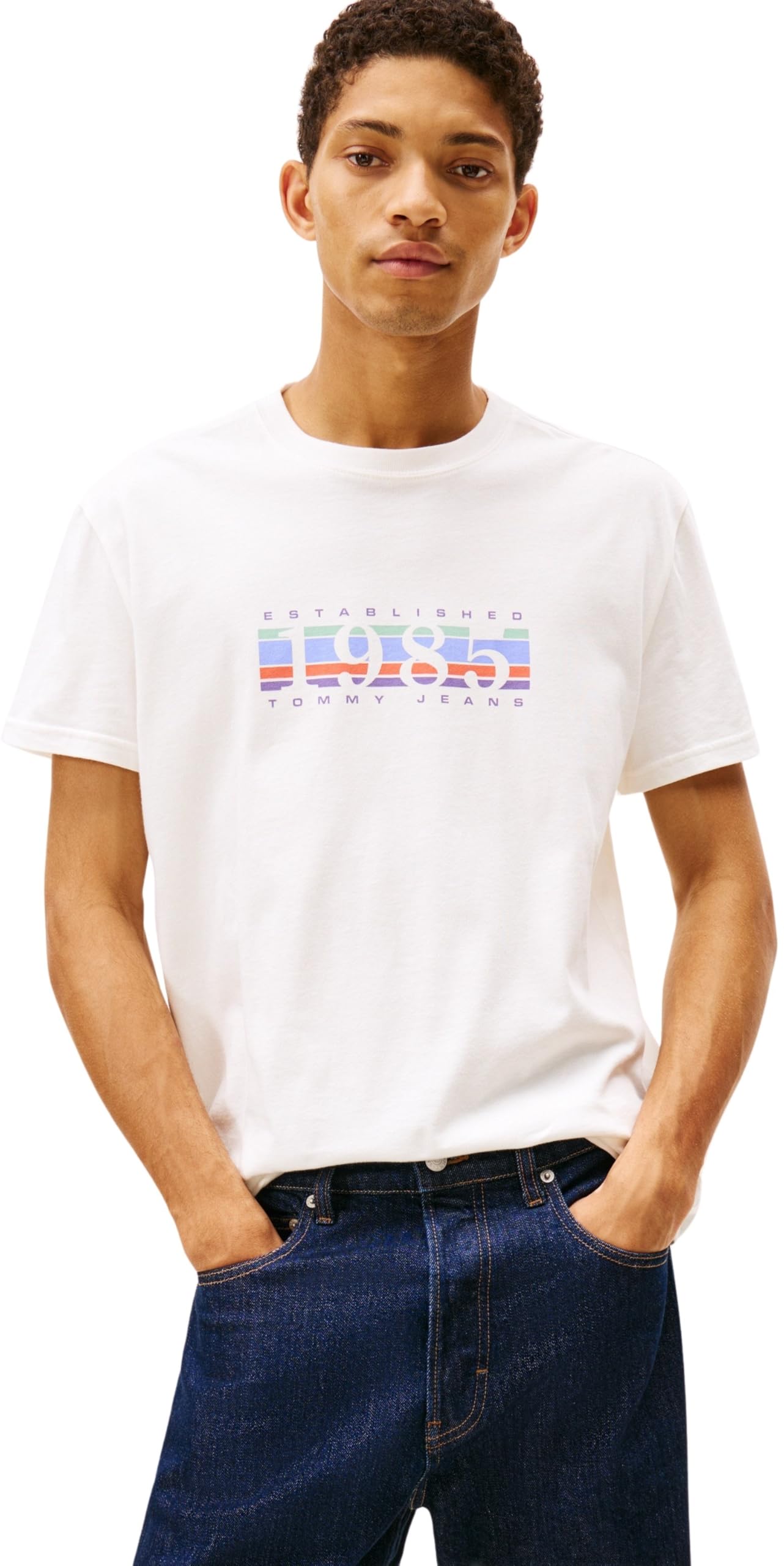 Tommy Jeans Men's TJM Reg 1985 DNA Graph Ss T Ext Dm0Dm22307 S/S T-Shirt, White (Ecru), S