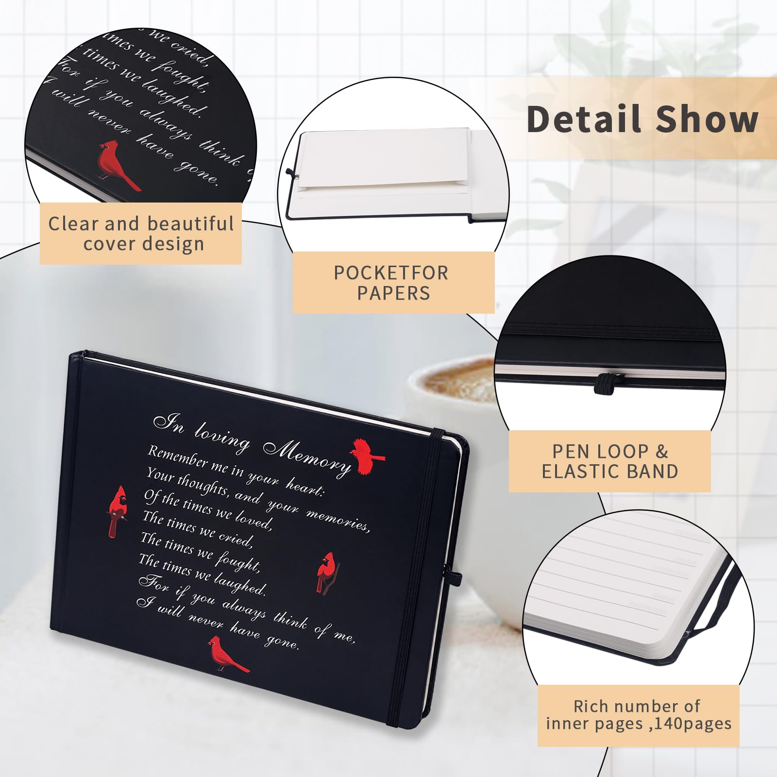 Idealmuzik Funeral Guest Book Cardinal Memorial,Hardcover Celebration of Life Guest Book, in Loving Memory Guest Sign in Book for Funeral, Celebration of Life Decor