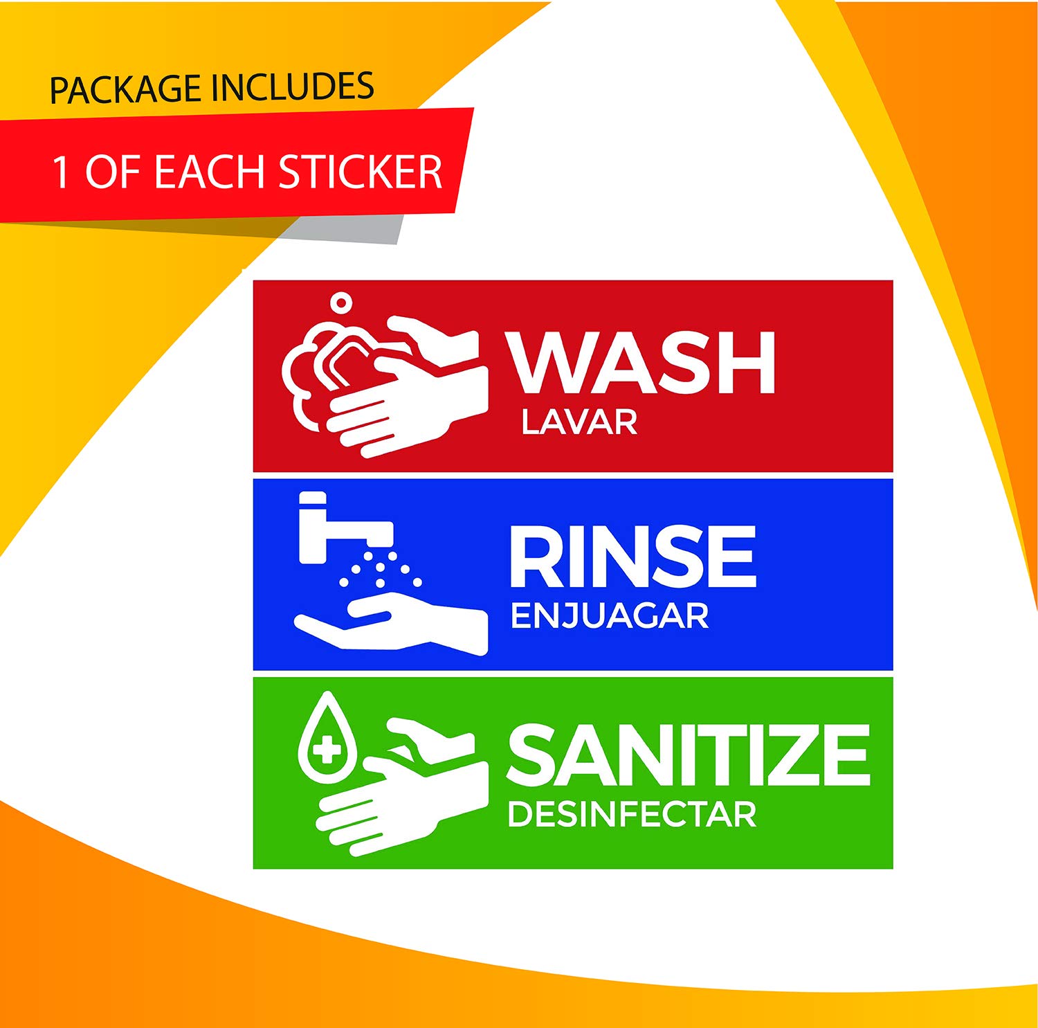 Wash, Rinse, Sanitize Labels for 3 Compartment Sink, 2.75″ x 9″ Perfect ...
