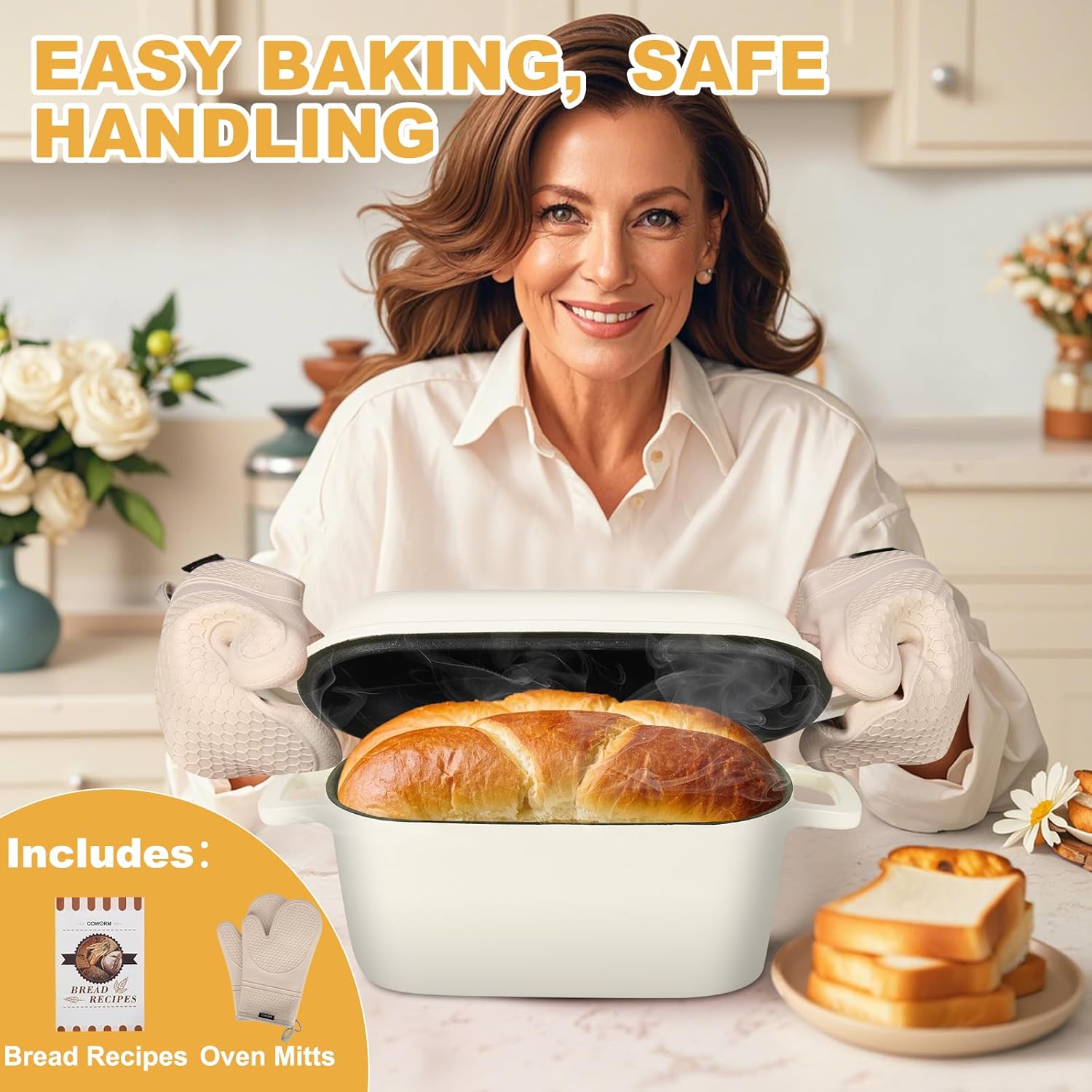 3.6QT Oval Dutch Oven for Bread Baking, Sourdough Bread Pan with Lid