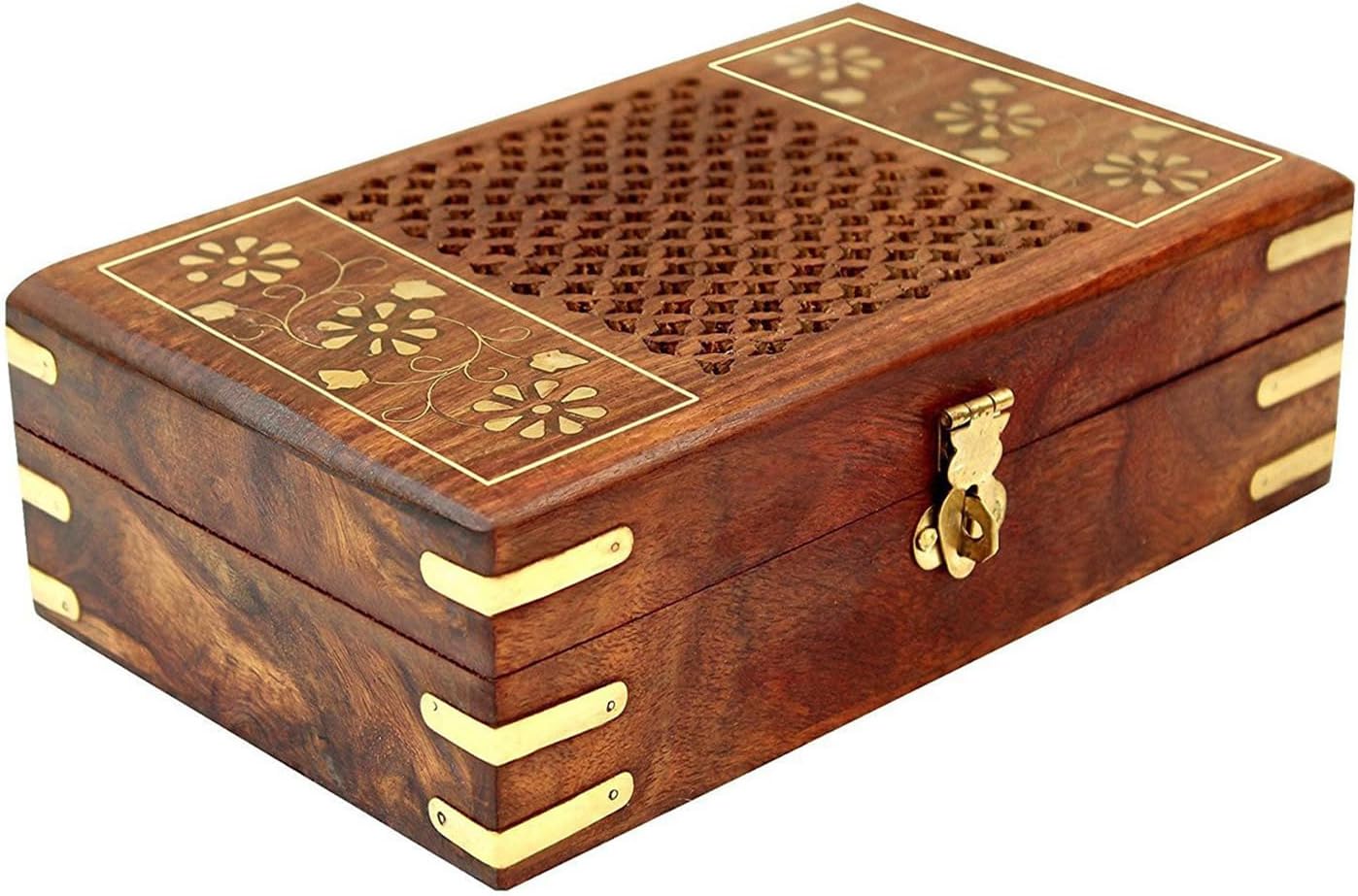 ZYNTIX Vanity Box Jali Brass Design Decorative Case Kit storage boxes big box jewellery box organisers Vanity Organiser for Women, jewellery box for girls (10 x 6 Inch)