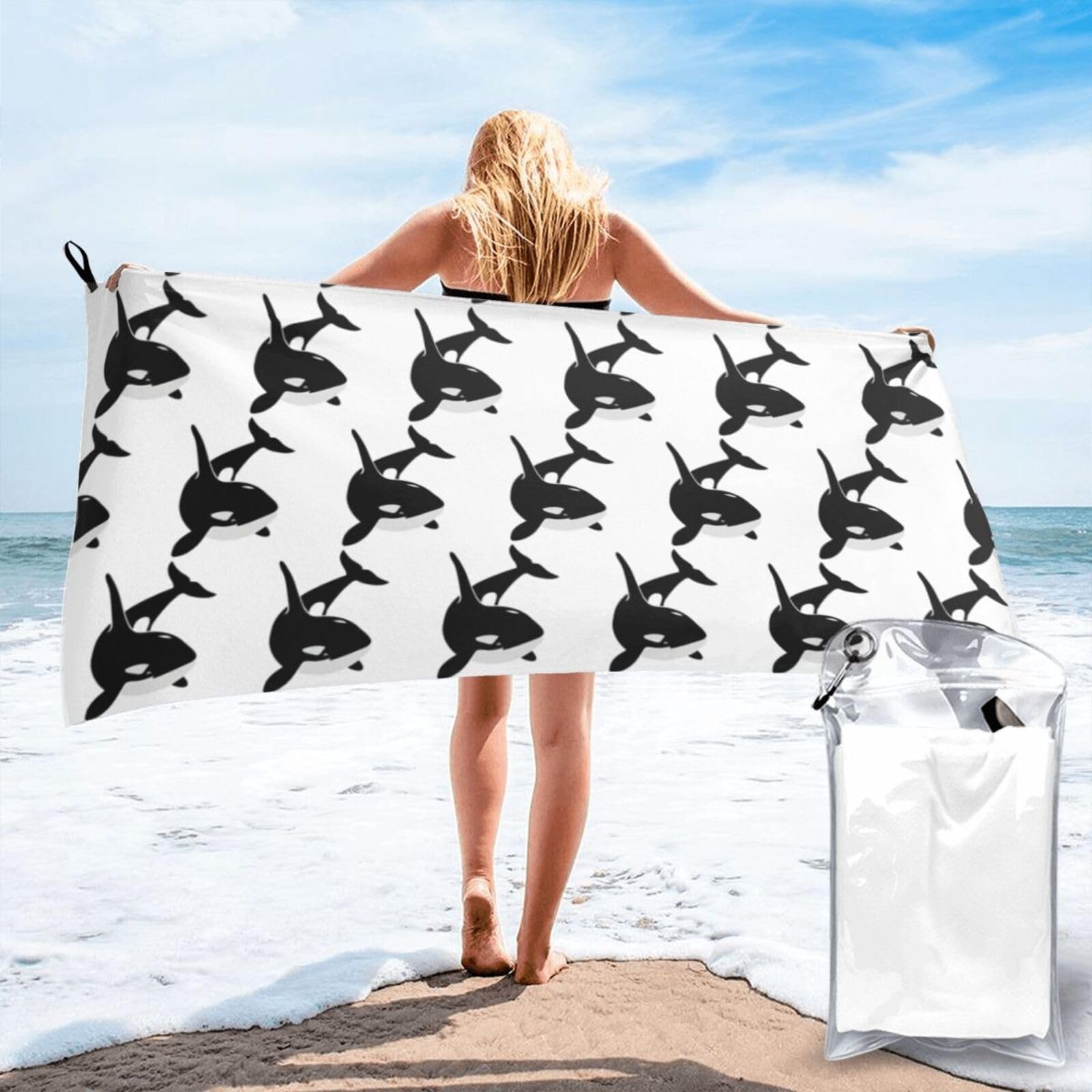 KAPPTYY Killer Whale Dolphin Ocean Print Quick Dry Towel Bath Shower Beach Wrap For Gym Vacation Adults