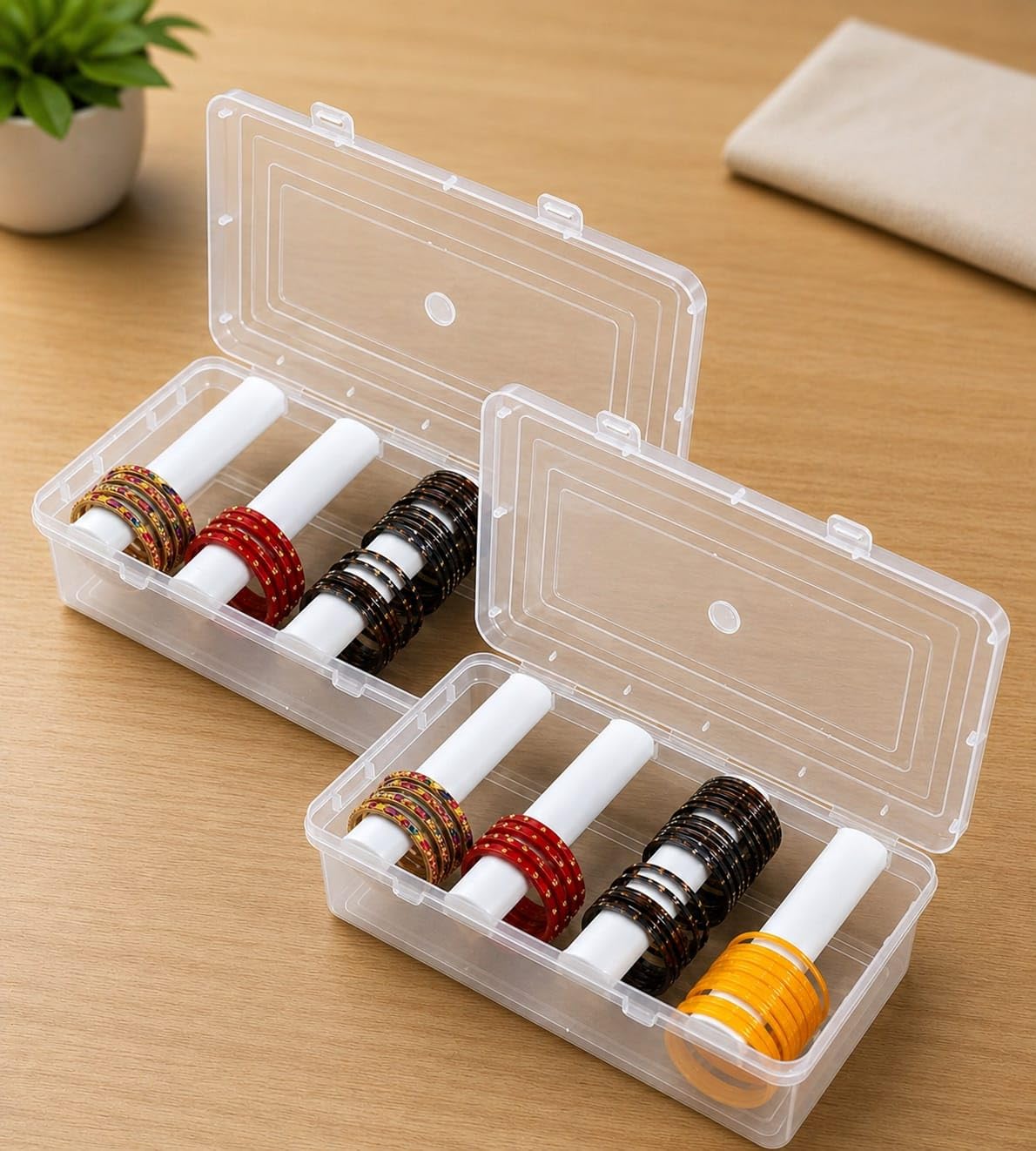 Bangle Box - 4 Compartment Clear Plastic Jewellery Organizer -5 Bangle Box - 4 Compartment Clear Plastic Jewellery Organizer -5