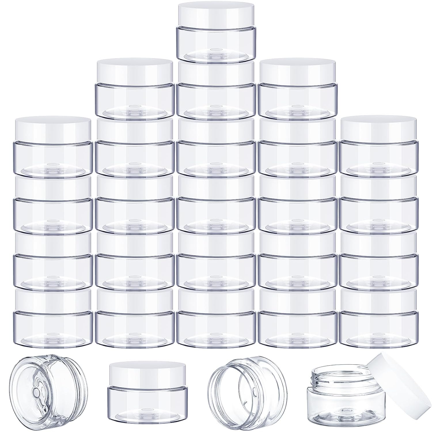 200 Pcs 1 oz Empty Bulk Plastic Container Jars with Lid Leak Proof Round Plastic Jars Small Cosmetic Travel Containers for Storage Makeup Creams Lotion Ointments, White