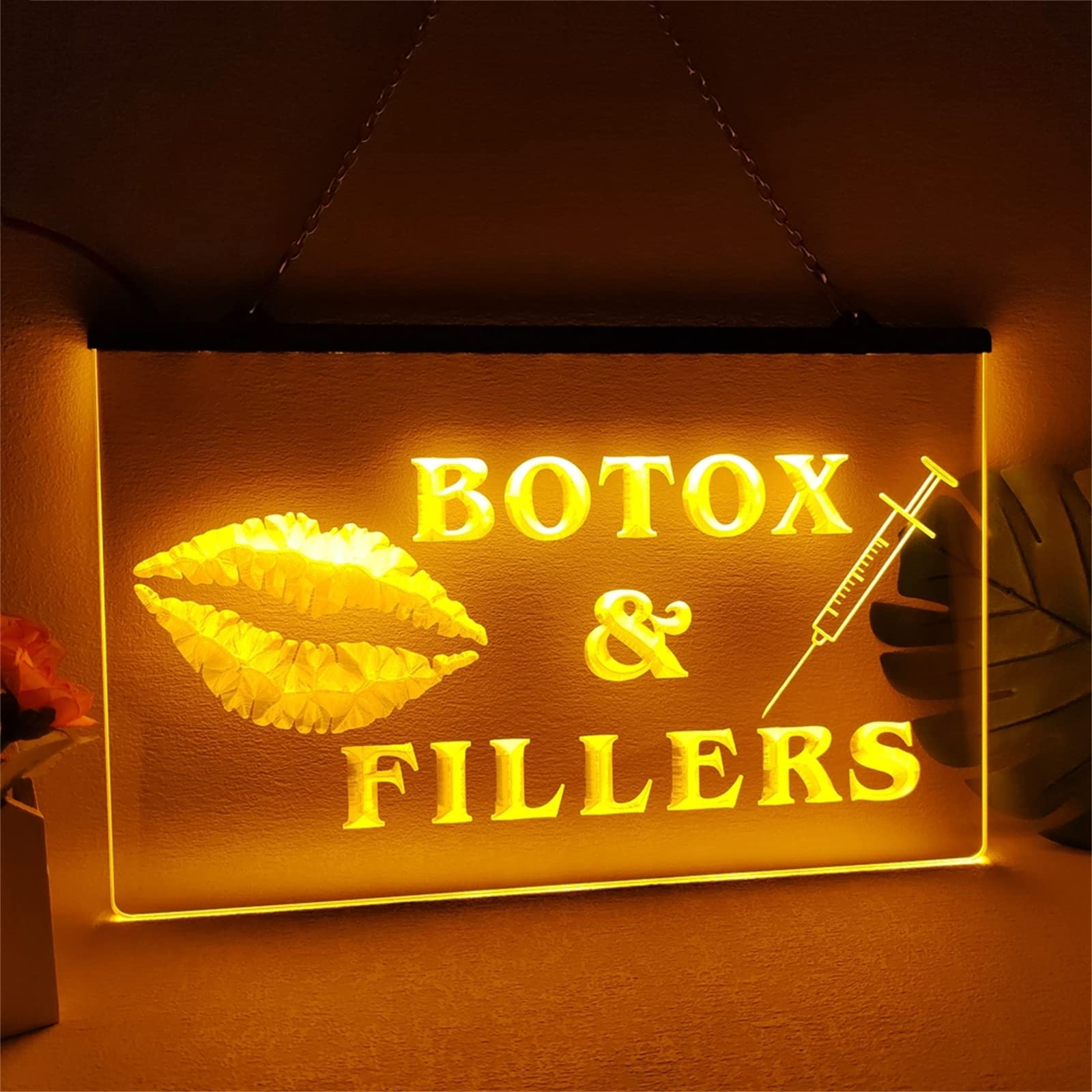 Insegna al neon a LED con oscuramento USB, luci al neon intagliate 3D personalizzate per luci notturne per la decorazione delle pareti dei riempitivi delle labbra del salone di bellezza,Giallo,40x30cm