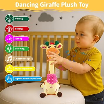 Dancing Talking Giraffe Toy - Recording Toys with Volume Control, Educational Toys for Kids Toddlers, Soft Light Plush Animal Toy, Doll Gifts and Home Decoration