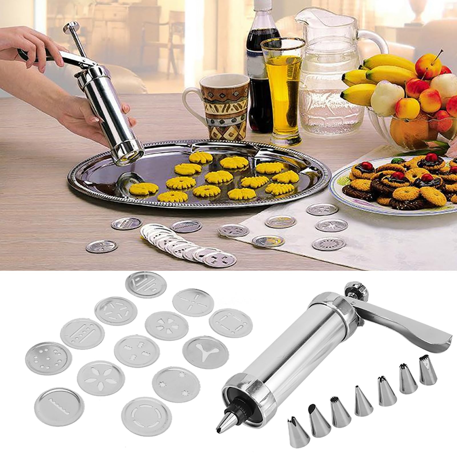 Nikou Kit de fabrication de biscuits en alliage d'aluminium, outil de pâtisserie pour décoration de gâteaux, comprend des douilles pour biscuits et biscuits, accory de pâtisserie