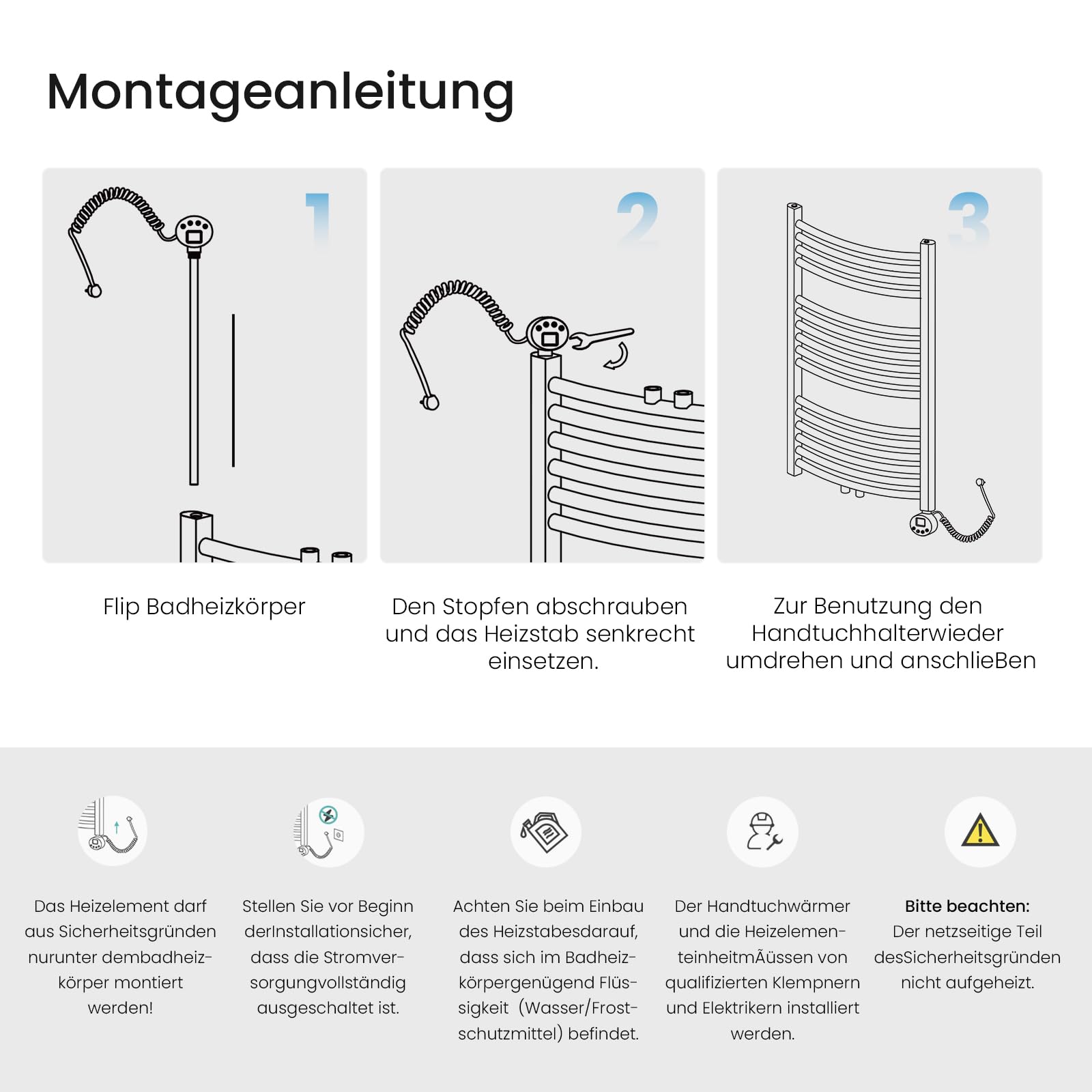 Heilmetz Smart WiFi Heizstab Weiß 600W, Heizpatrone Heizelemente für Heizungen Heizkörper Badheizkörper Handtuchtrockner mit Thermostat elektronischer Temperaturregler Und Timing-Funktion