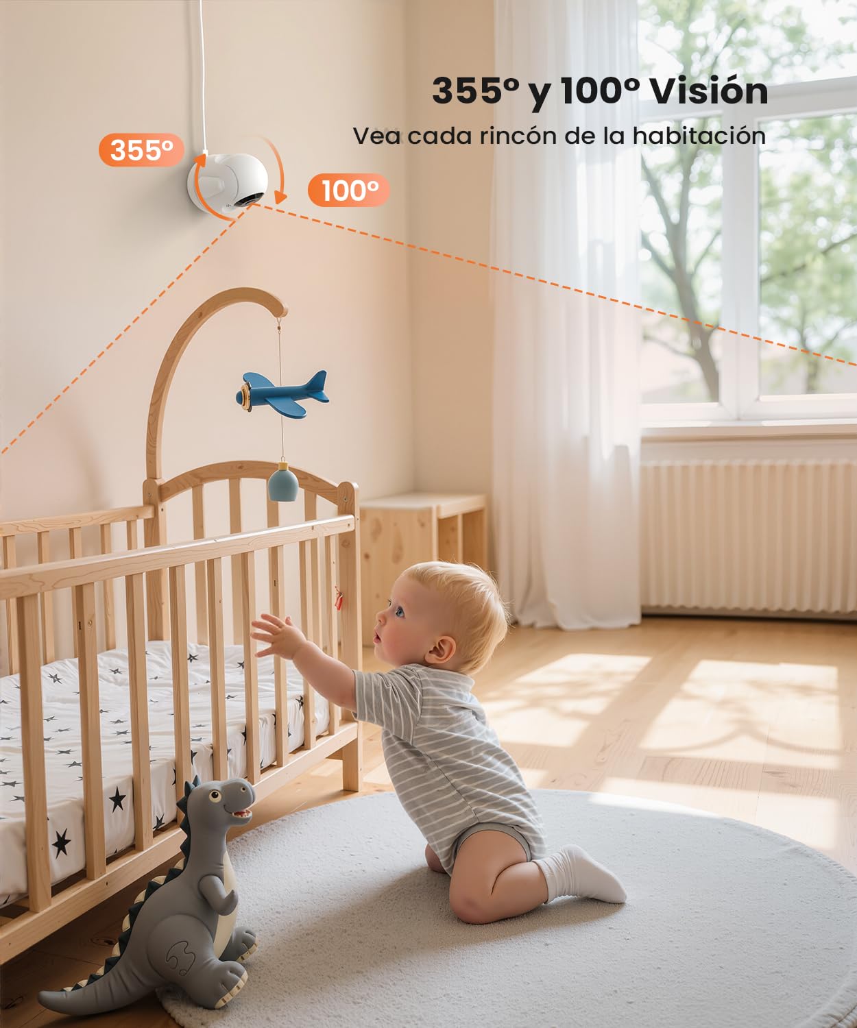 ieGeek 5.5" 2.5K/4MP Camara Vigilancia Bebe WiFi, Alerta de Cara Tapada y Dormir Boca Abajo, Colorida Luz Nocturna, 360° Seguimiento Movimiento Vigilabebes con Camara, VOX, Compatible Echo