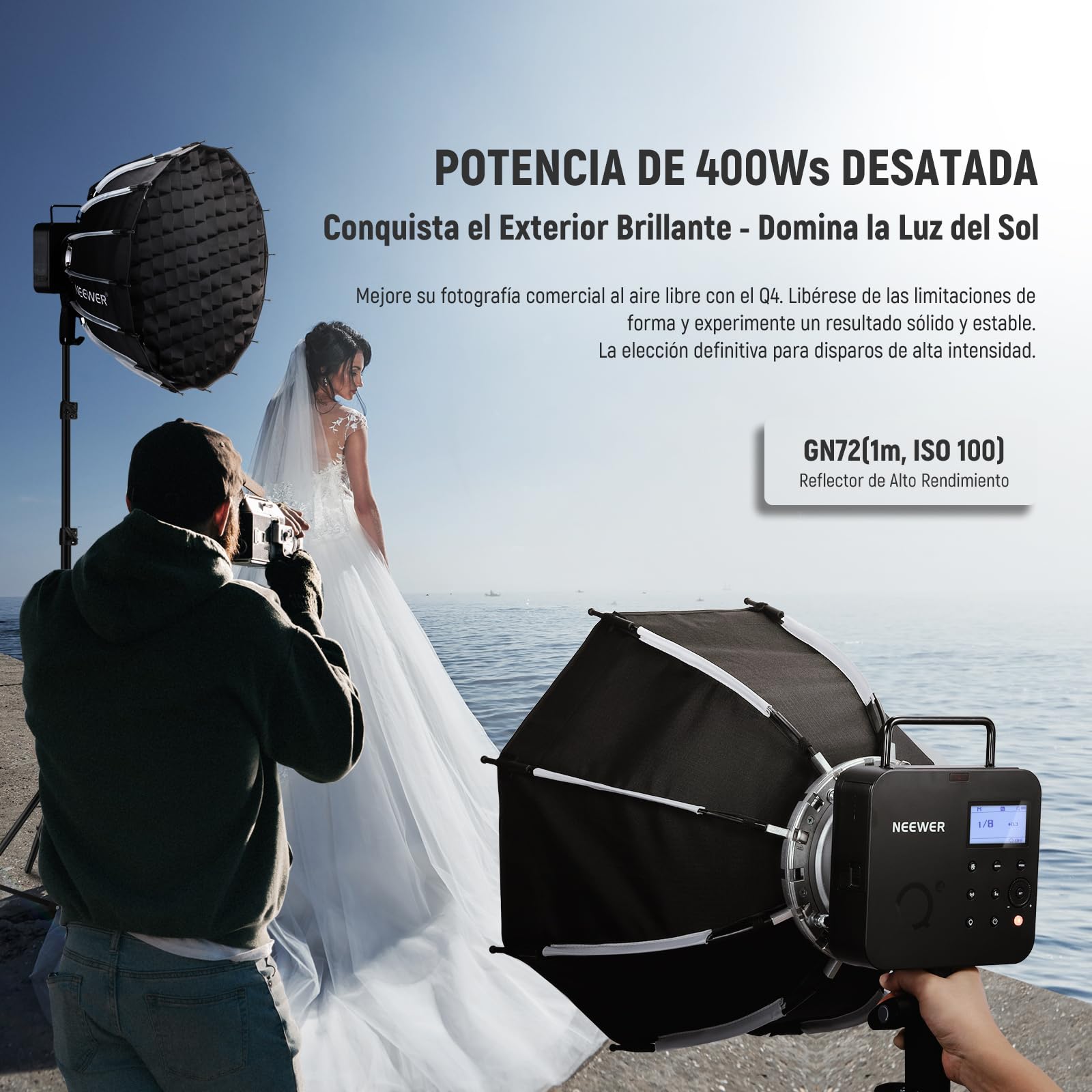 NEEWER Q4 400Ws Flash Estroboscópico 2.4G TTL Disparador QPRO-C Compatible con Canon 1/8000 HSS/Lámpara de Modelado 30W/400 Potencia Completa/Reciclaje 0.01-1.2s/Batería 21.6V 2800mAh para Fotografía