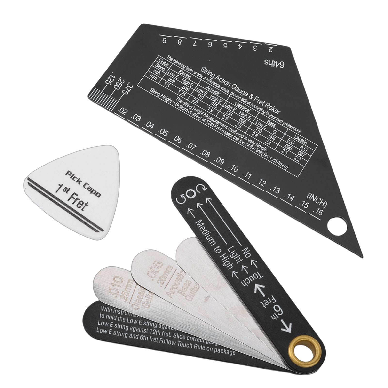 Generic Guitar String Action Ruler Set, Truss Rod Gauge and String Action Gauge Combo, Guitar Fret Rocker, Measuring Tool for Electric Acoustic Classical Bass Guitars