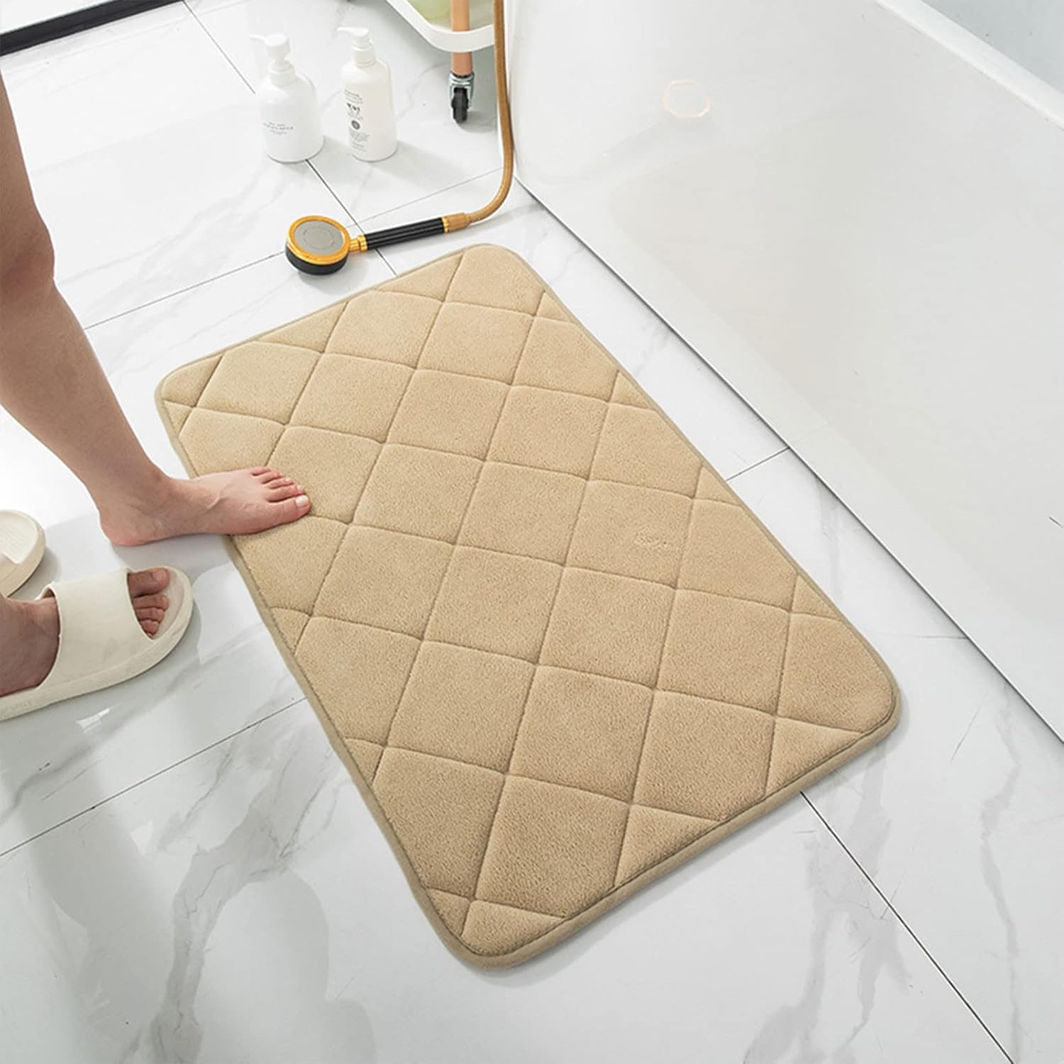 QAZIUY Memory Foam Bath Mat Beige 24"x16" Soft Thick