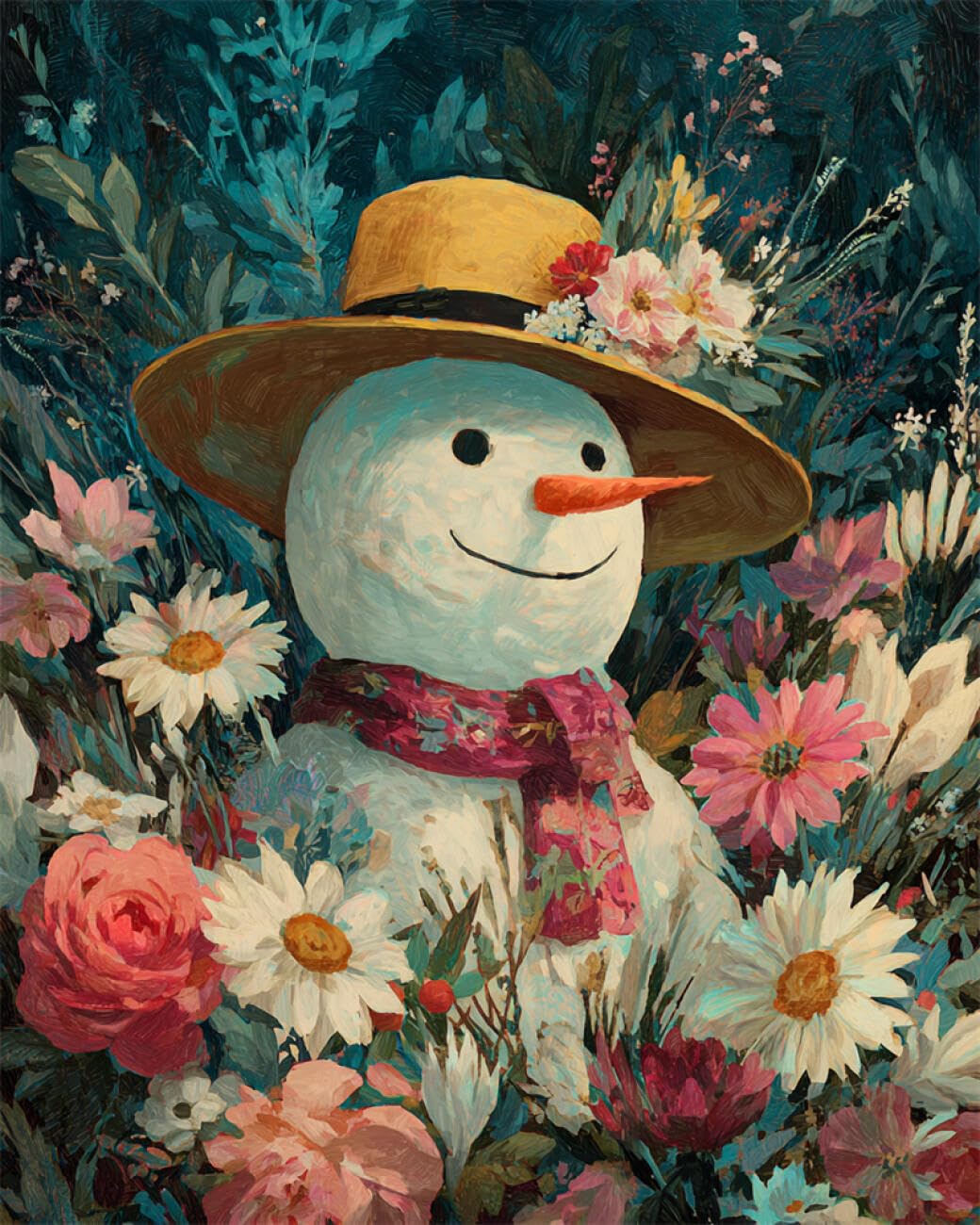 AMBATTERY DIY Beaded Cross Stitch Kit Fantasy Snowman and Flowers Bead Embroidery Kit for Adults Needlepoint Tapestry Set Beaded Stitching 50x60cm