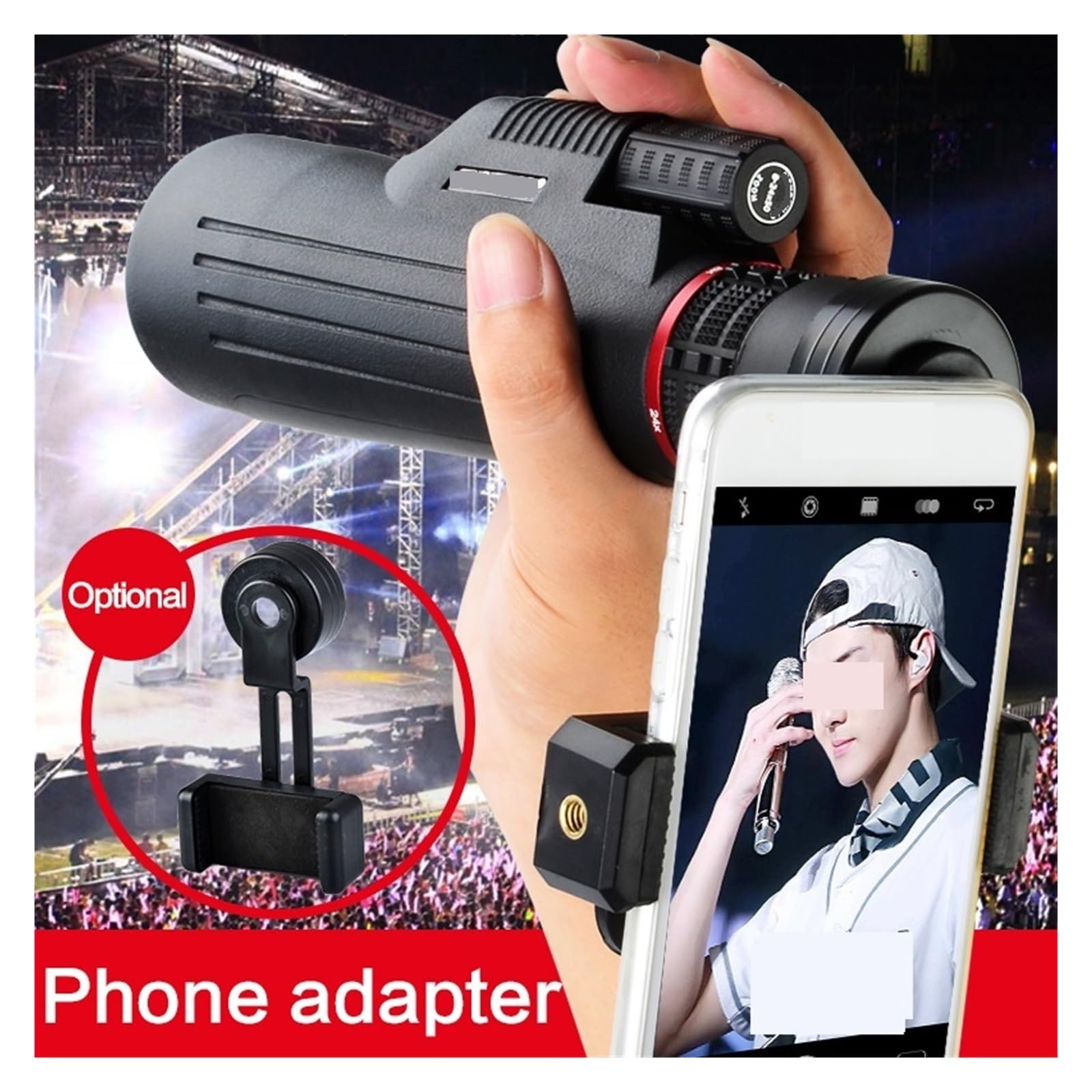 Bezstopniowy Teleskop Monokularowy Z Zoomem 8-24x50 High Power BAK4 Szklane Profesjonalne Lunety Polowanie Camping Luneta Zewnętrzna Wyraźny Obraz(WithPhoneAdapter)