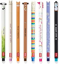 LEGAMI Set mit 8 radierbaren Gelstiften mit thermoempfindlicher Radiertinte, verschiedene Tintenfarben und Schaftdesigns, 0,7 mm Spitze, Hase, Löwe, Corgi, Panda, Pinguin, Lama, Nilpferd, Hai