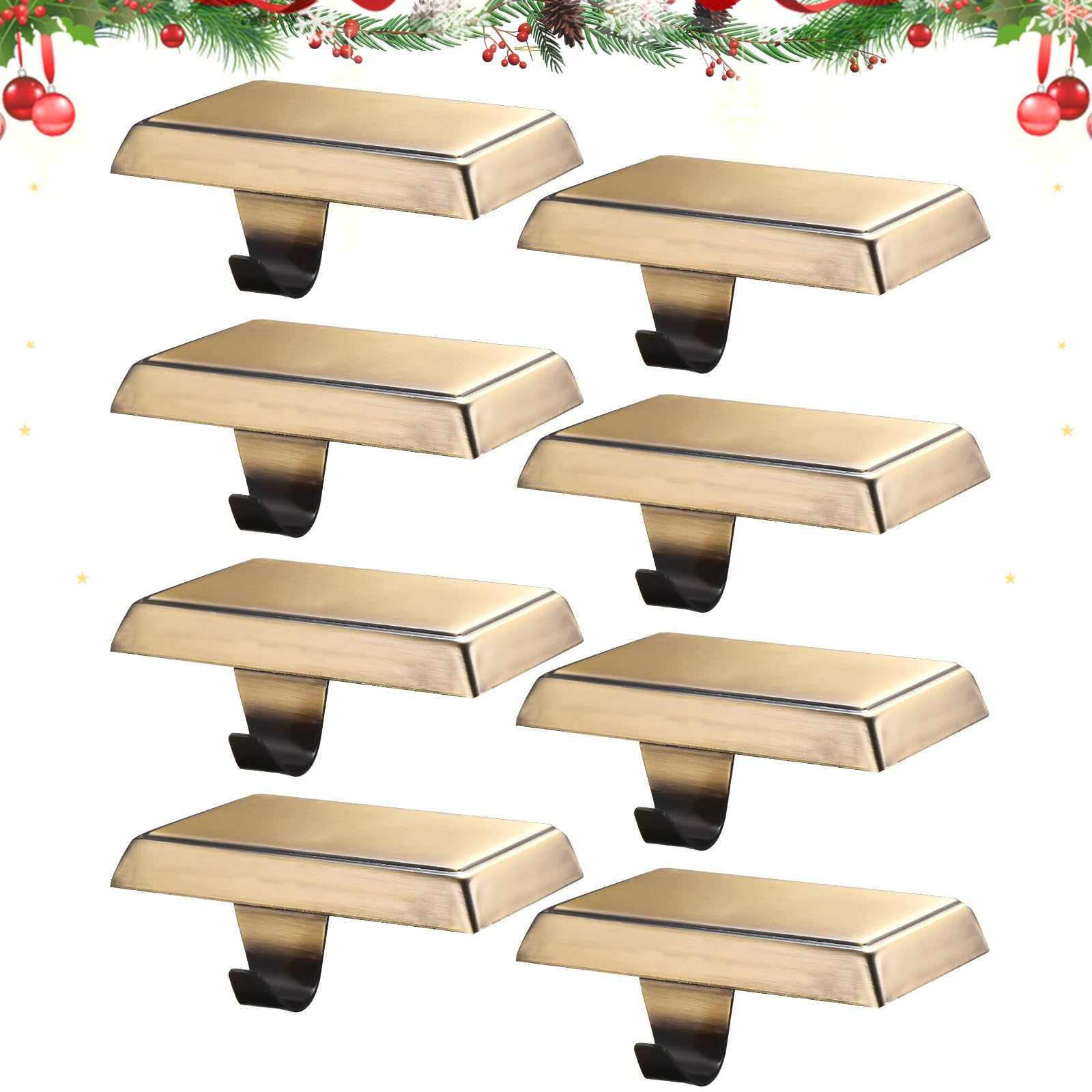 Christmas Stocking Holders for Mantle, Weighted Stocking Hangers, Christmas Stocking Hooks for Tables Window Fireplace Mantle Decoration(Bronze,8PCS)