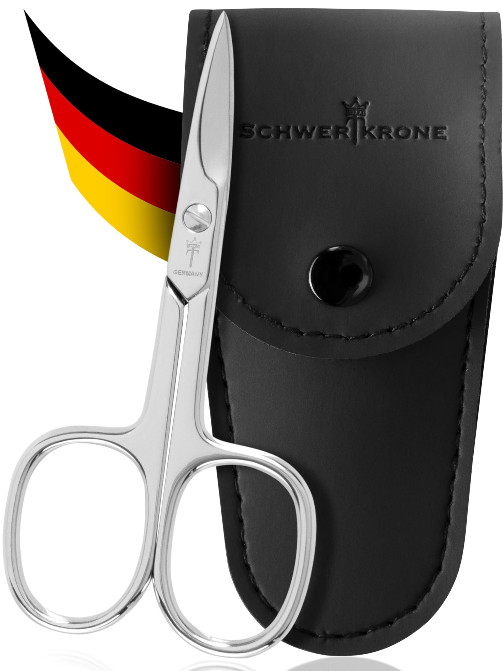 SCHWERTKRONE® Tijeras de uñas [fabricadas en Alemania] – Tijeras de uñas con estuche – Nail Scissors – Tijeras curvadas – Tijeras para cutículas extrafinas y afiladas