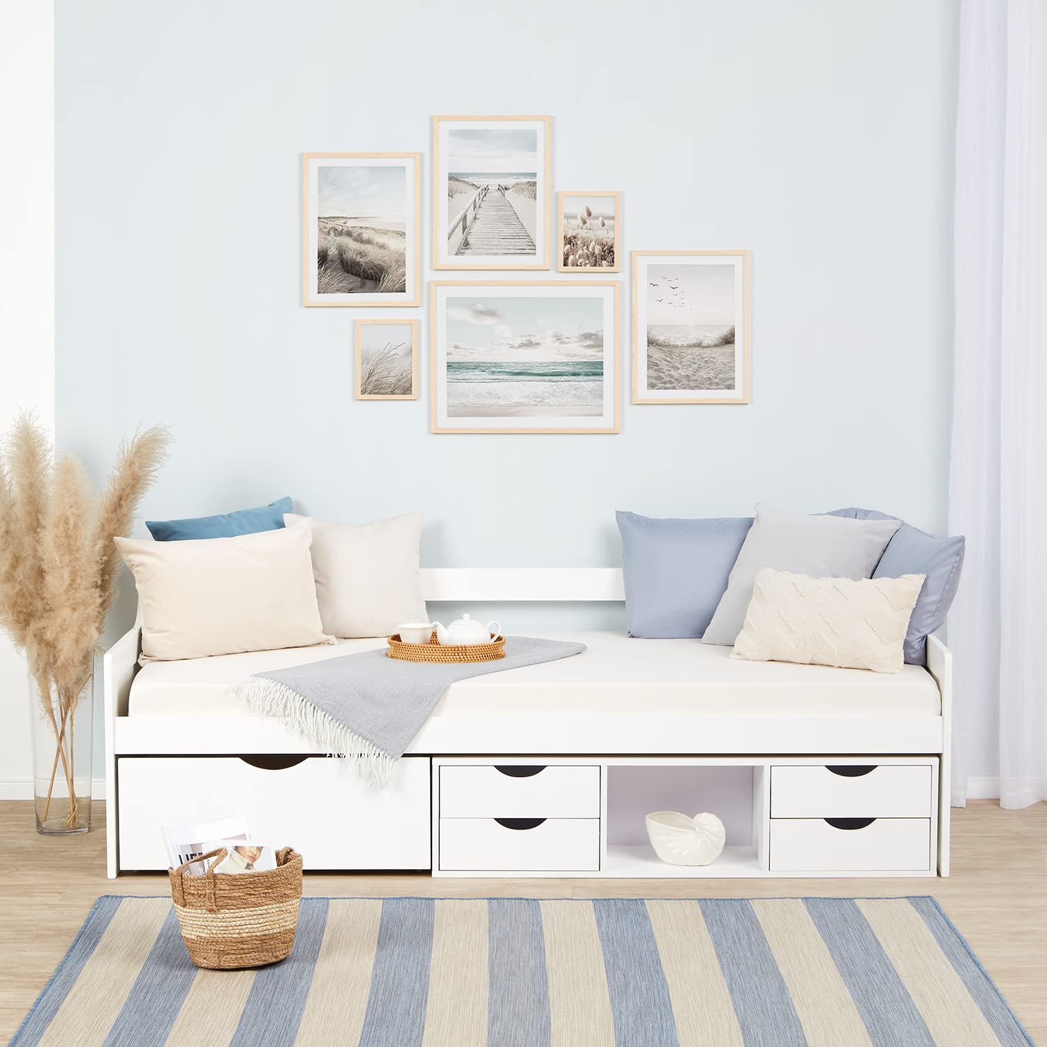 Homestyle4u Funktionsbett 90x200 Weiß mit Schubladen Stauraum | Bett Massivholz Kiefer, Rolllattenrost inklusive, ausziehbare Liegefläche ideal für Kinder- und Jugendzimmer