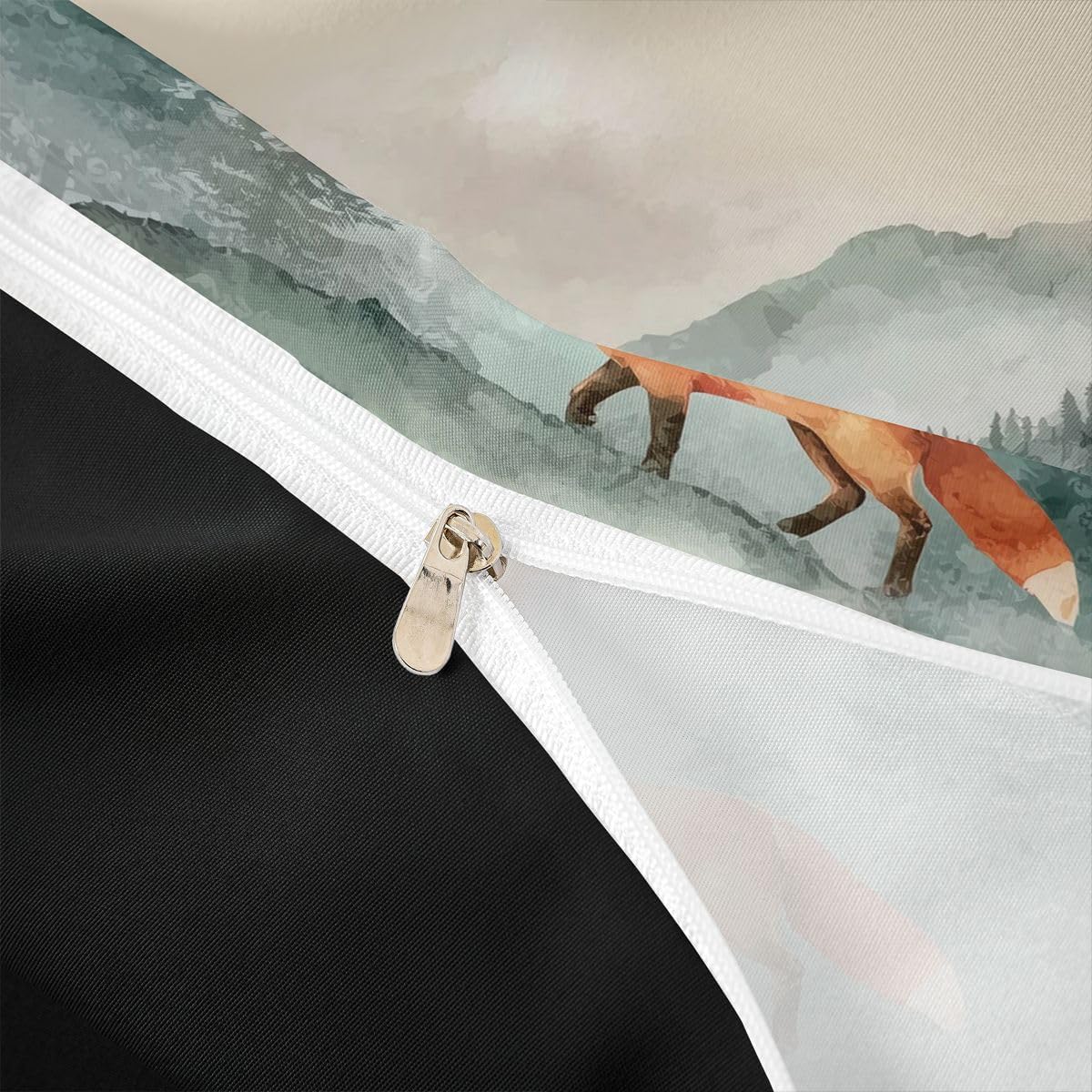 Erosebridal Wild Fox Comforter Cover Queen Hunting Wildlife Animals Bedding Set Green Misty Forest Duvet Cover for Kids Girls Boys Adults Vintage Western Mountain Pine Tree Bed Set