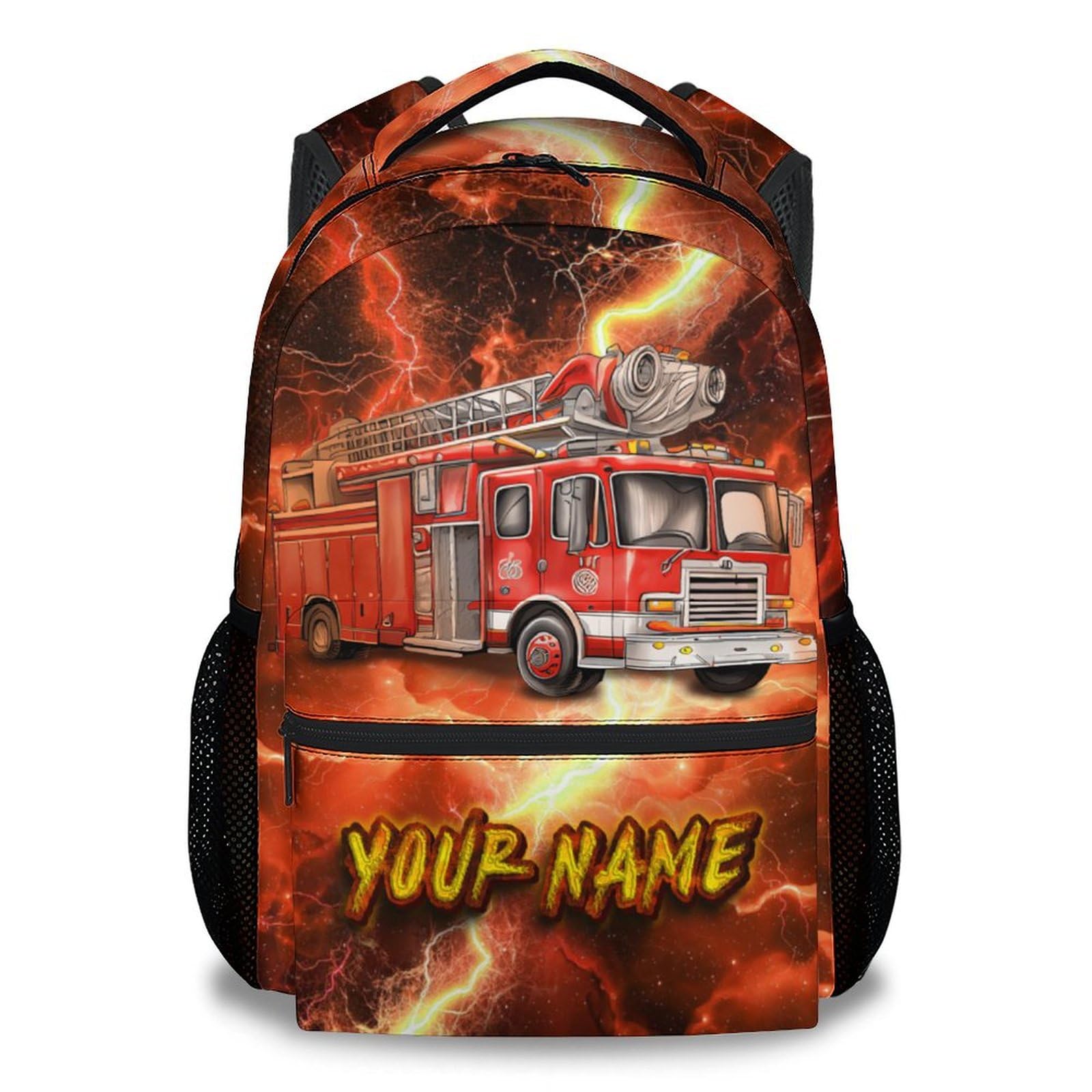 CUNEXTTIME Custom School Backpack for Boys - 17 Inch Fire Truck Backpacks for Kindergarten, Elementary - Adjustable Fire Truck Bookbag