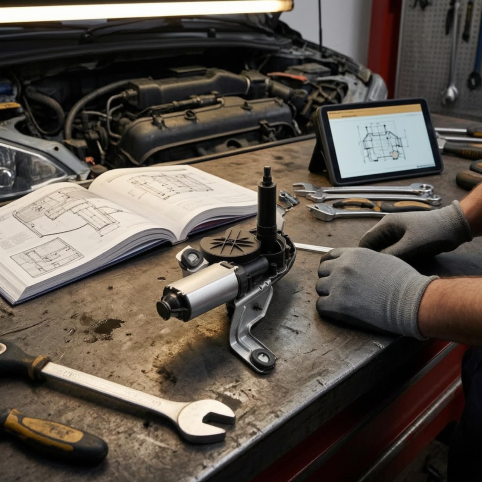 Tergicristallo Anteriore Motore Trasmissione Asta Leveraggio per Auto Componenti Auto Metallo Durevole con Staffe di Fissaggio Pre Adatto per Officina Riparazione Veicolo Uso Professionale