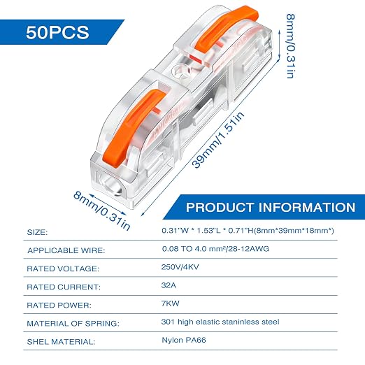 50 conectores de cable con palanca naranja miniatura 3