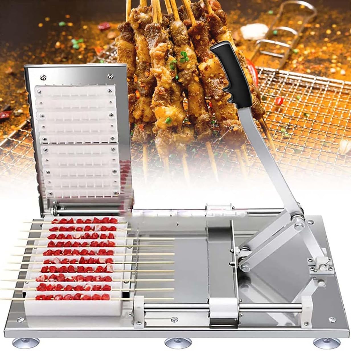 HTTGDGDH Bbq Skewer Machine, 10-Hole Stainless Steel Skewer Machine, Suitable For Outdoor Family Barbecue Kitchen Tools,