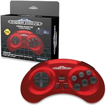 Retro-Bit Sega Mega Drive 2.4 GHz Wireless Controller 8-Button Arcade Pad for Sega Genesis Original/Mini Switch PC Mac - Includes 2 Receivers & Storage Case Crimson Red Nintendo Switch