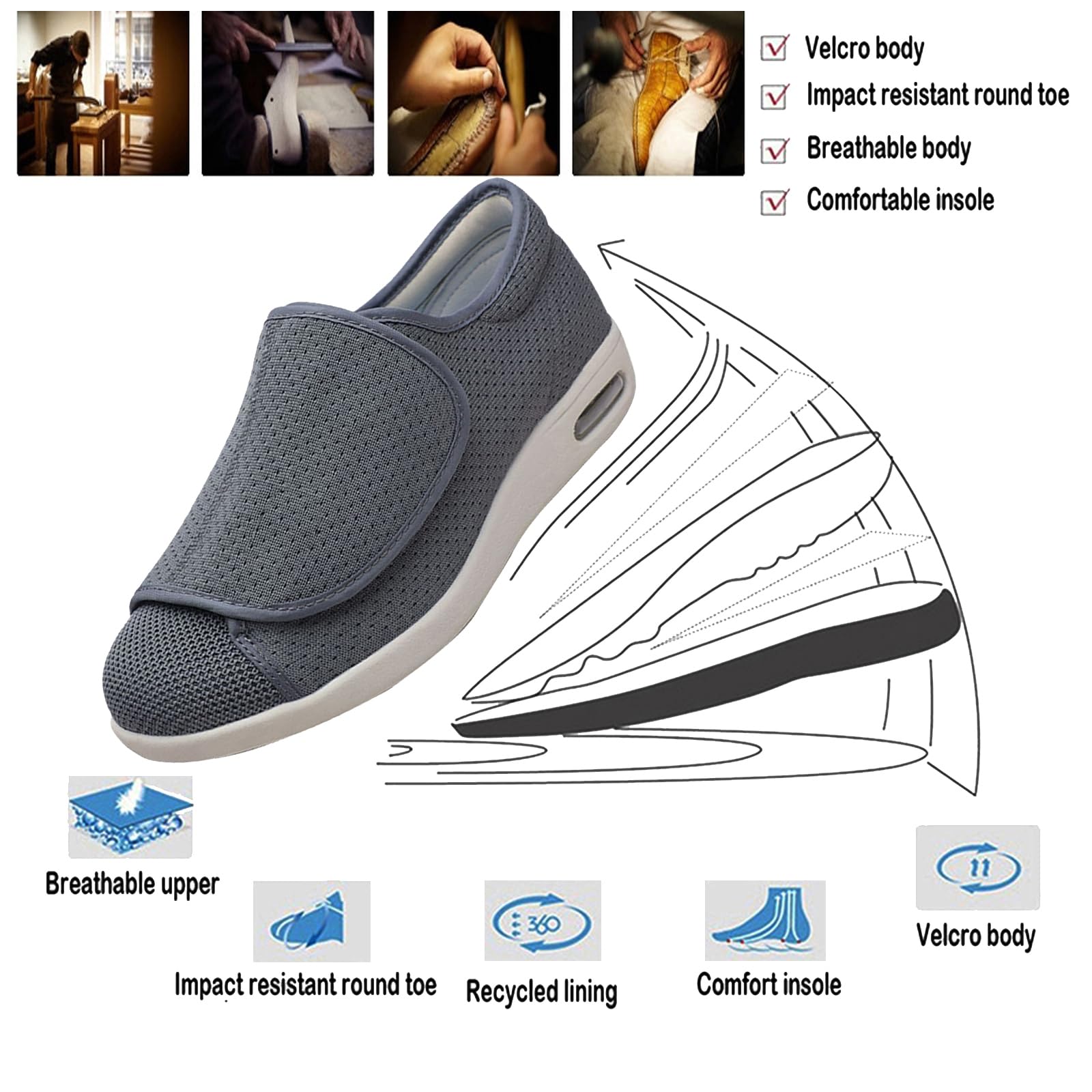 Scarpe Ortopediche Scarpe da Ginnastica,Scarpe da trekking all'aperto per piedi gonfi Fasciite Plantare.grey,45