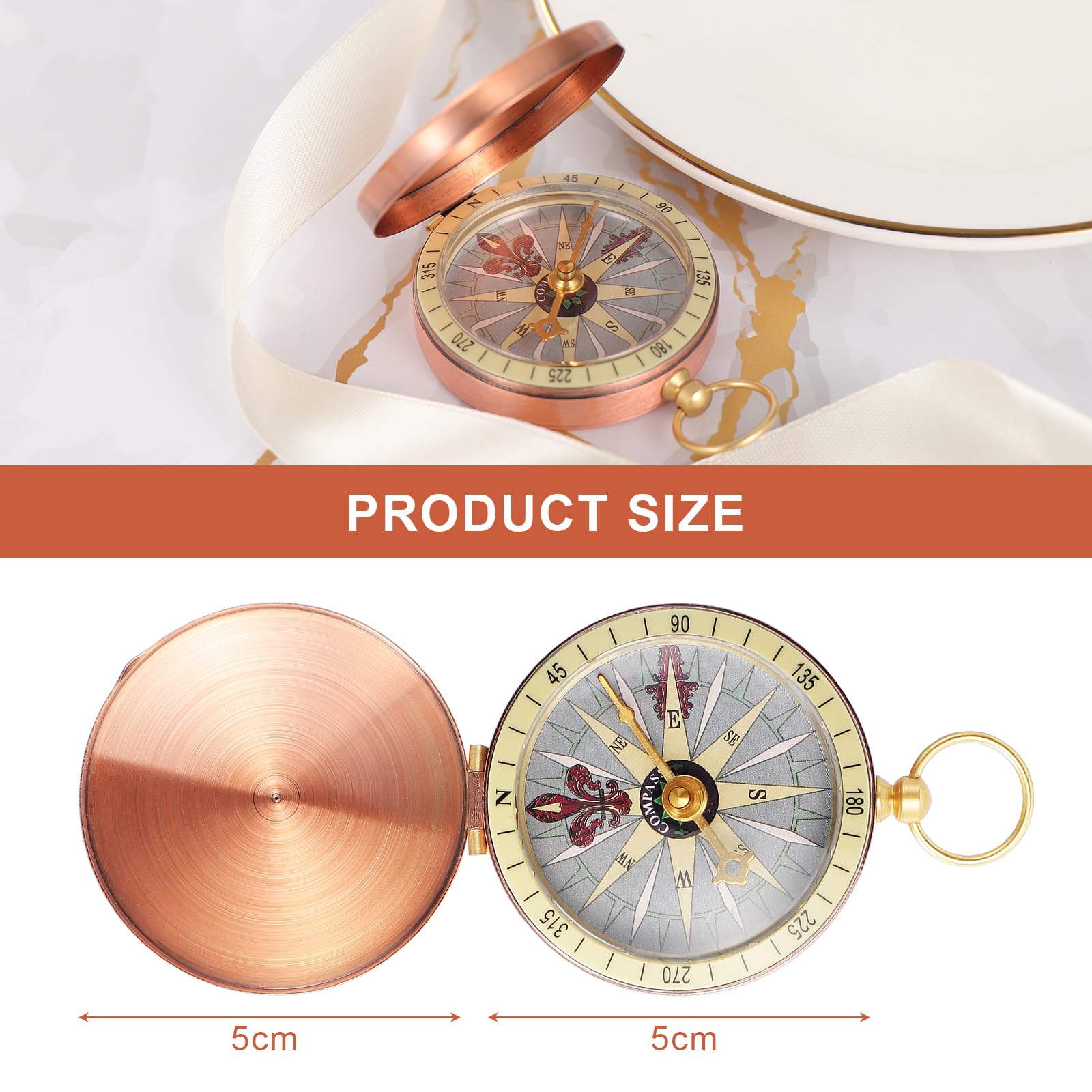 Eidyer Boussole De Navigation, Boussole De Poche Vintage Avec Fonction Lumineuse Coque En Cuivre Pur Boussole Militaire Etanche Pour Camping Orientation Randonnee Marche Et Collection