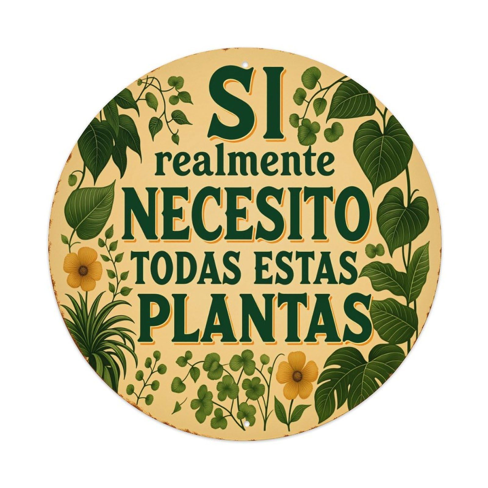 Plant Leaves Flowers Text Circle Round Tin Sign Vintage Style Metal Sign Home Bar Garden Wall Plaque Decor Metal Poster 8x8 Inch