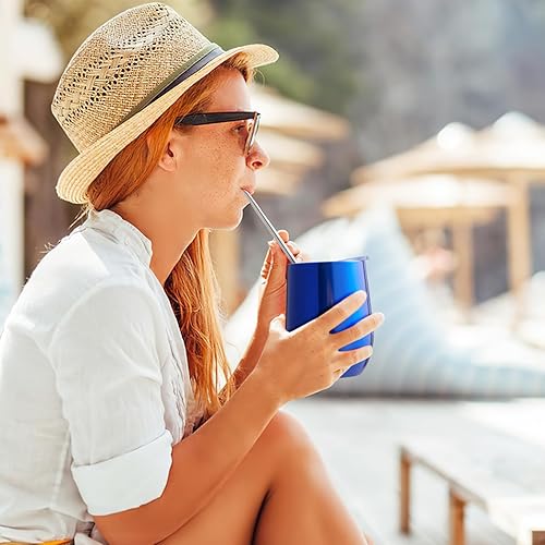 Miniatura 6 de COMOOO Vaso de vino de acero inoxidable de 12 onzas con tapa y pajilla, vaso de viaje aislado al vacío de doble pared sin tallo para bebidas