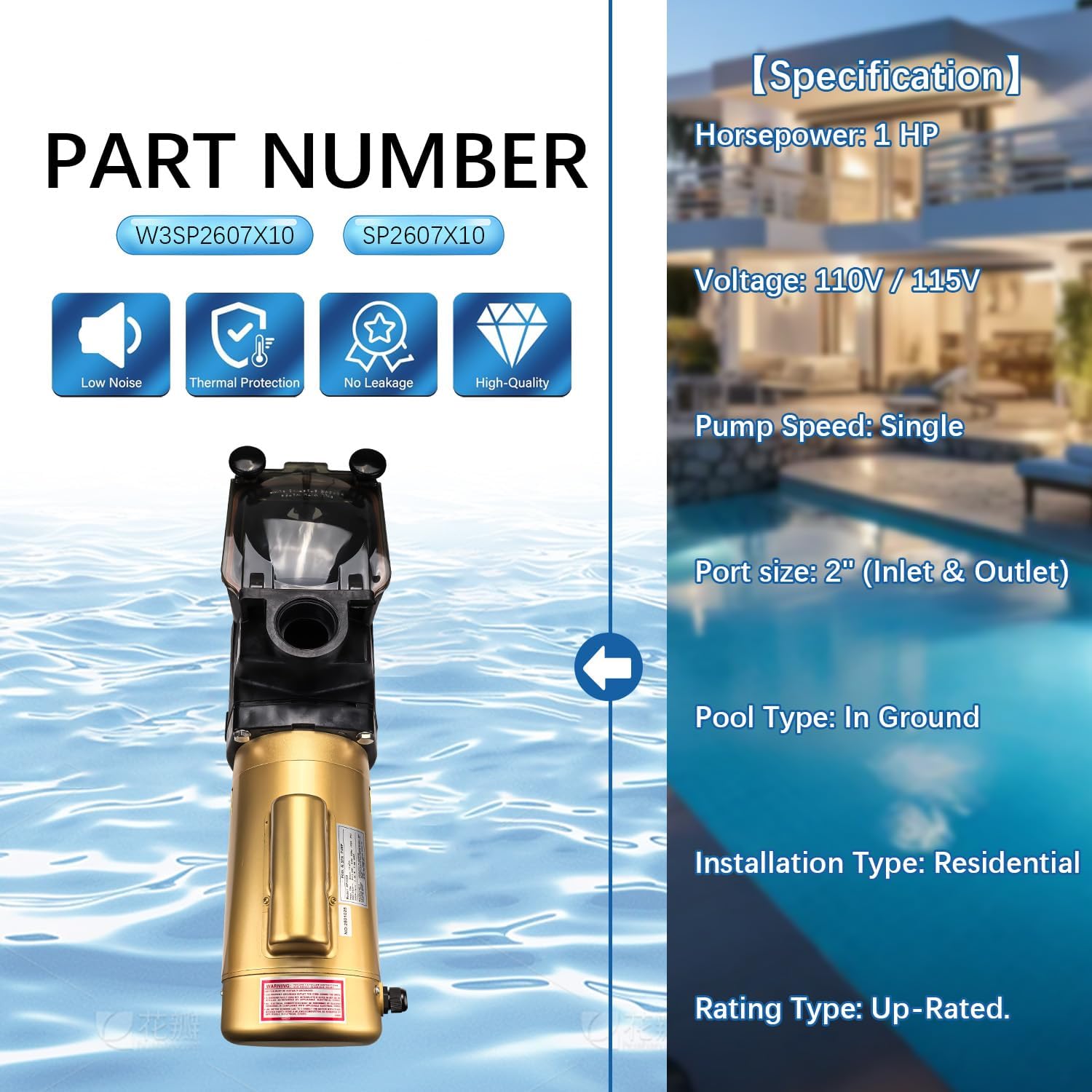 W3SP2607X10 Super Pool Pump 1HP 60Hz 115V Replacement for Hayward W3SP2607X10,SP2607X10 Pool Pump Suitable for All Above and In Ground Pools and Spa