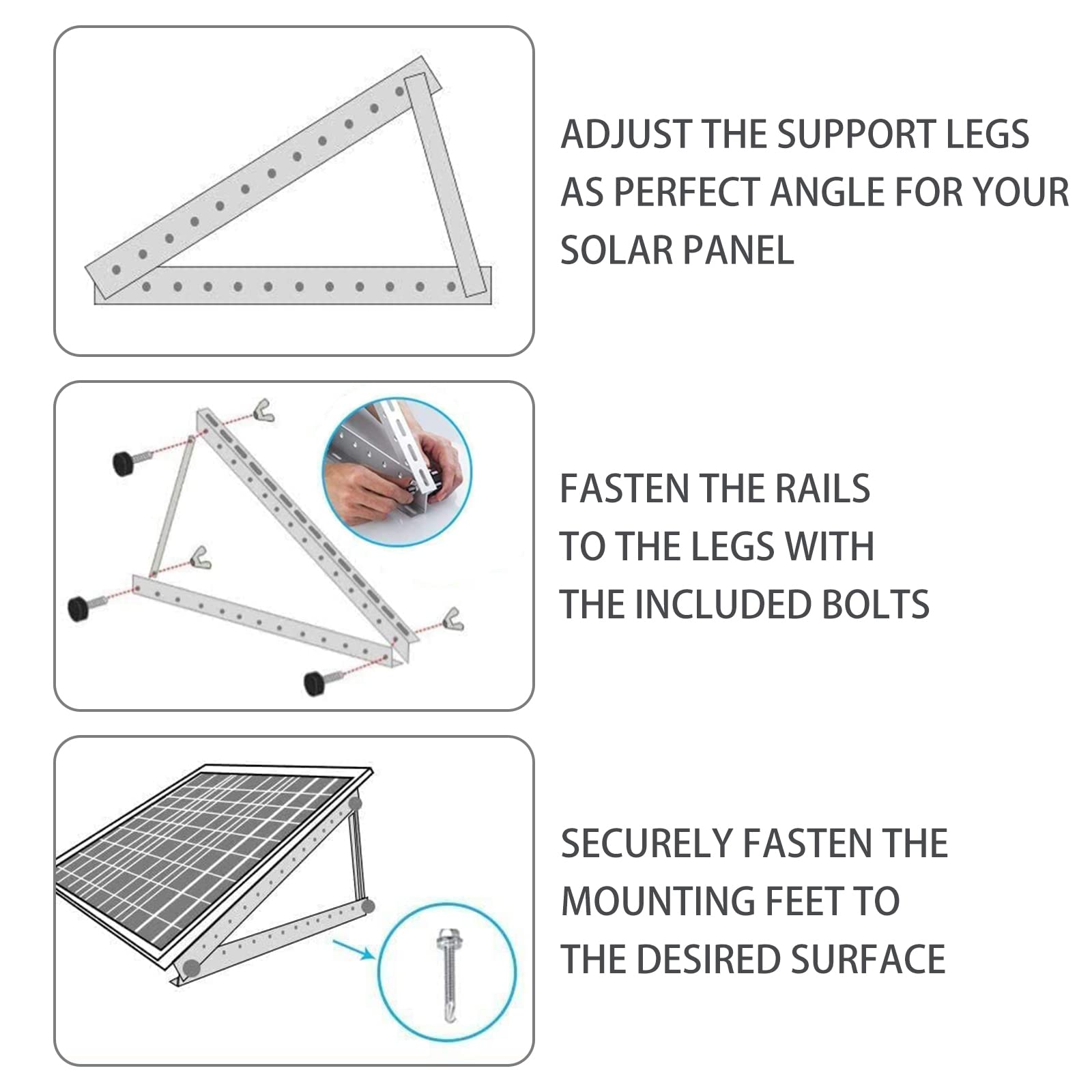 Supporto per pannello solare da 41", universale, per pannello solare da 200 W, 350 W, angolo di inclinazione regolabile, pannello solare, supporto inclinabile per barca, camper, ecc.