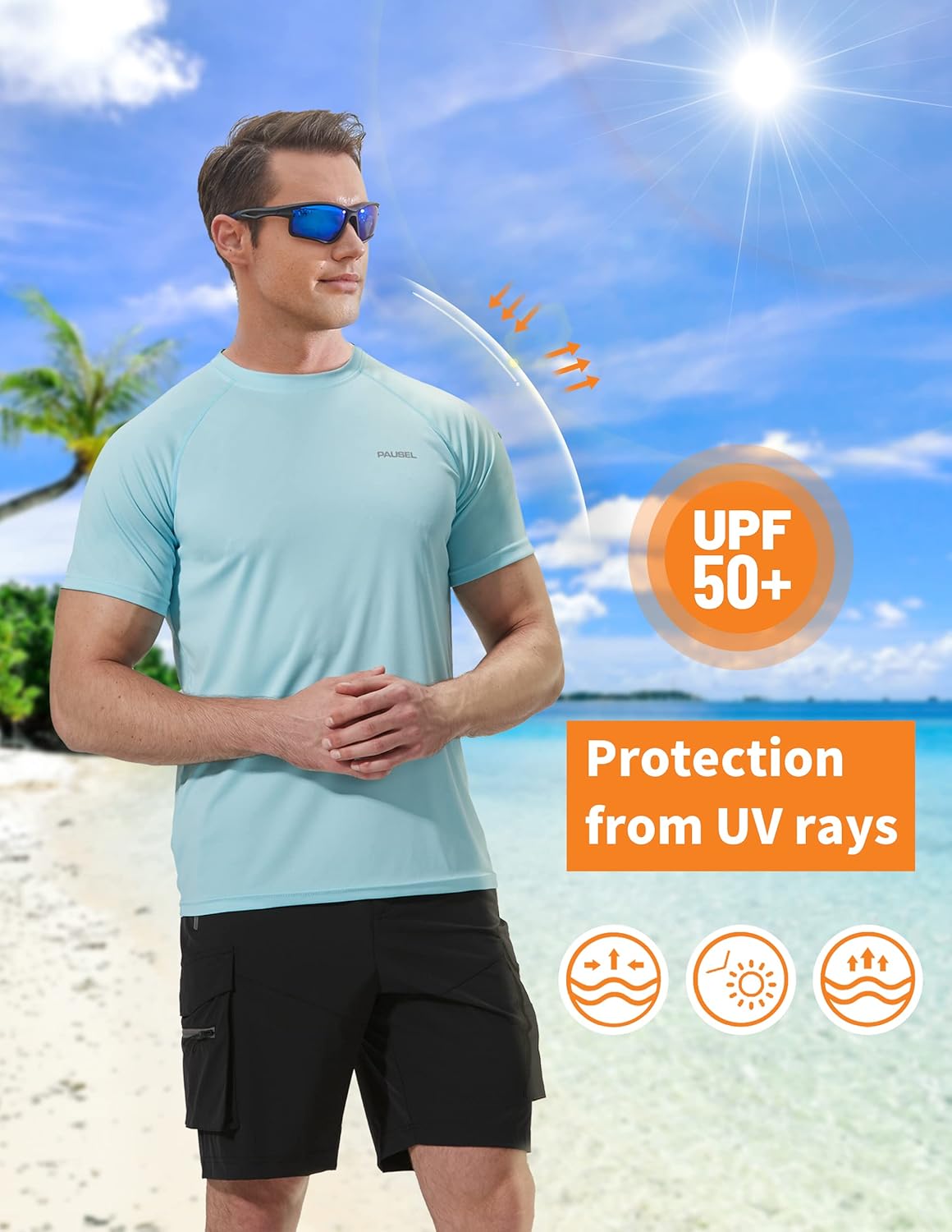 Men's Rash Guard Swim Shirts Short Sleeve UV Sun Protection Quick Dry UPF 50+ SPF Fishing Beach Water Shirt - Image 4