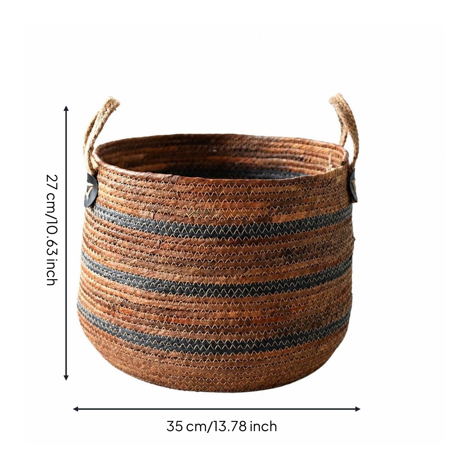 Cesto Portatutto Cesto Contenitore Cesta Intrecciata Cesto Decorativo in Corda a Bocca Aperta con Presa per Tenere in Ordine Giocattoli Plaid E, Marrone Scuro, Medio 35 27 Cm