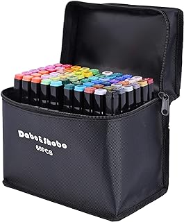 Dabo&Shobo 60 Color Alcohol Marker Pens， Bright Permanent ，for Coloring Art Markers for Kids, Adults Coloring Book, ， Wide Chisel and Thin Head Double-Head Design Equipped with, Black Suitcase